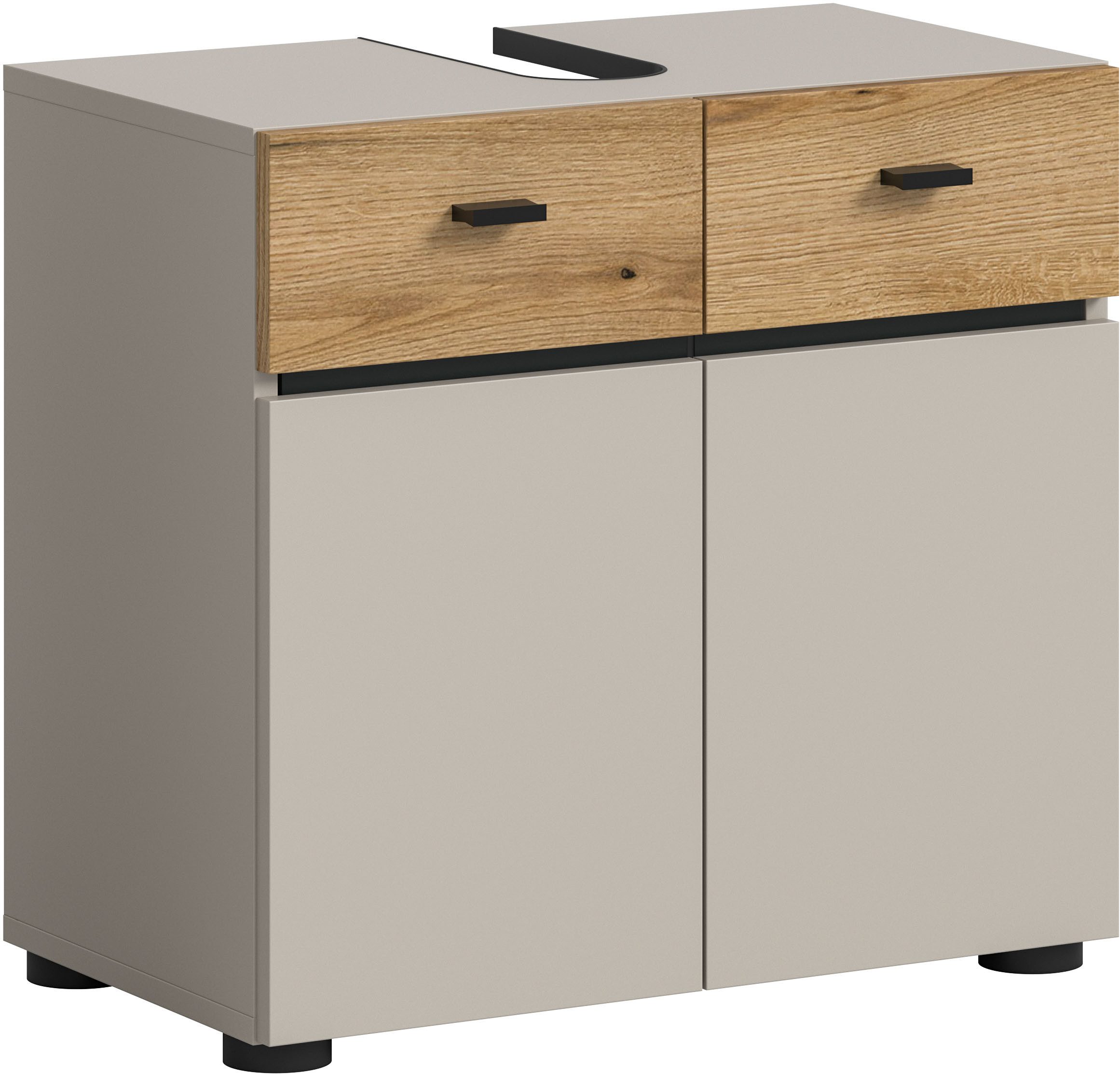welltime Waschbeckenunterschrank VANN, Breite 60cm, 2 Türen, 2 Fächer, mit Siphonausschnitt (individuell mit weiteren Artikel der Serie VANN kombinierbar) Waschtisch, Waschbeckenschrank, Kommode, Schrank, Badezimmer, Bad