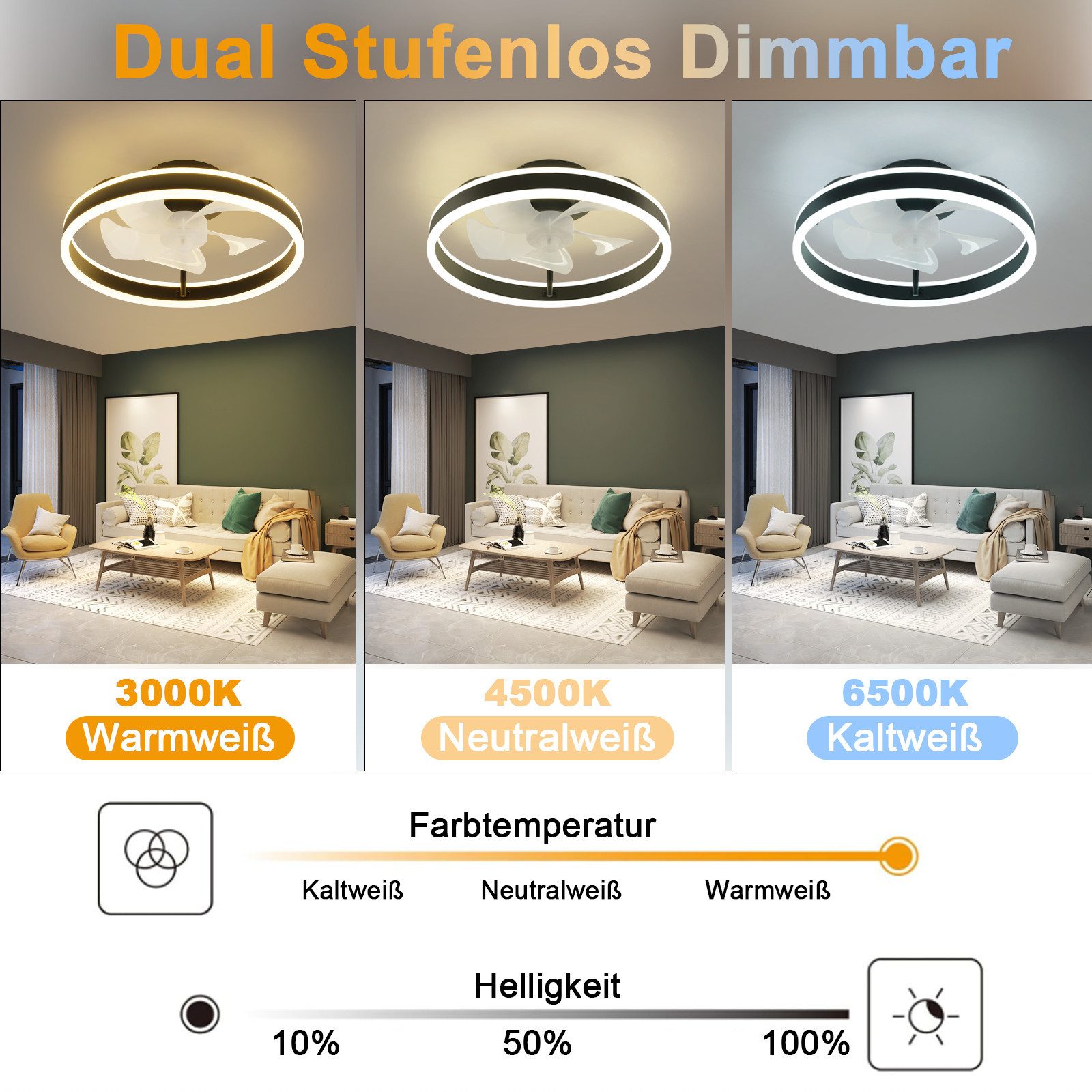 ZMH Deckenventilator mit Beleuchtung 34W 40cm günstig online kaufen