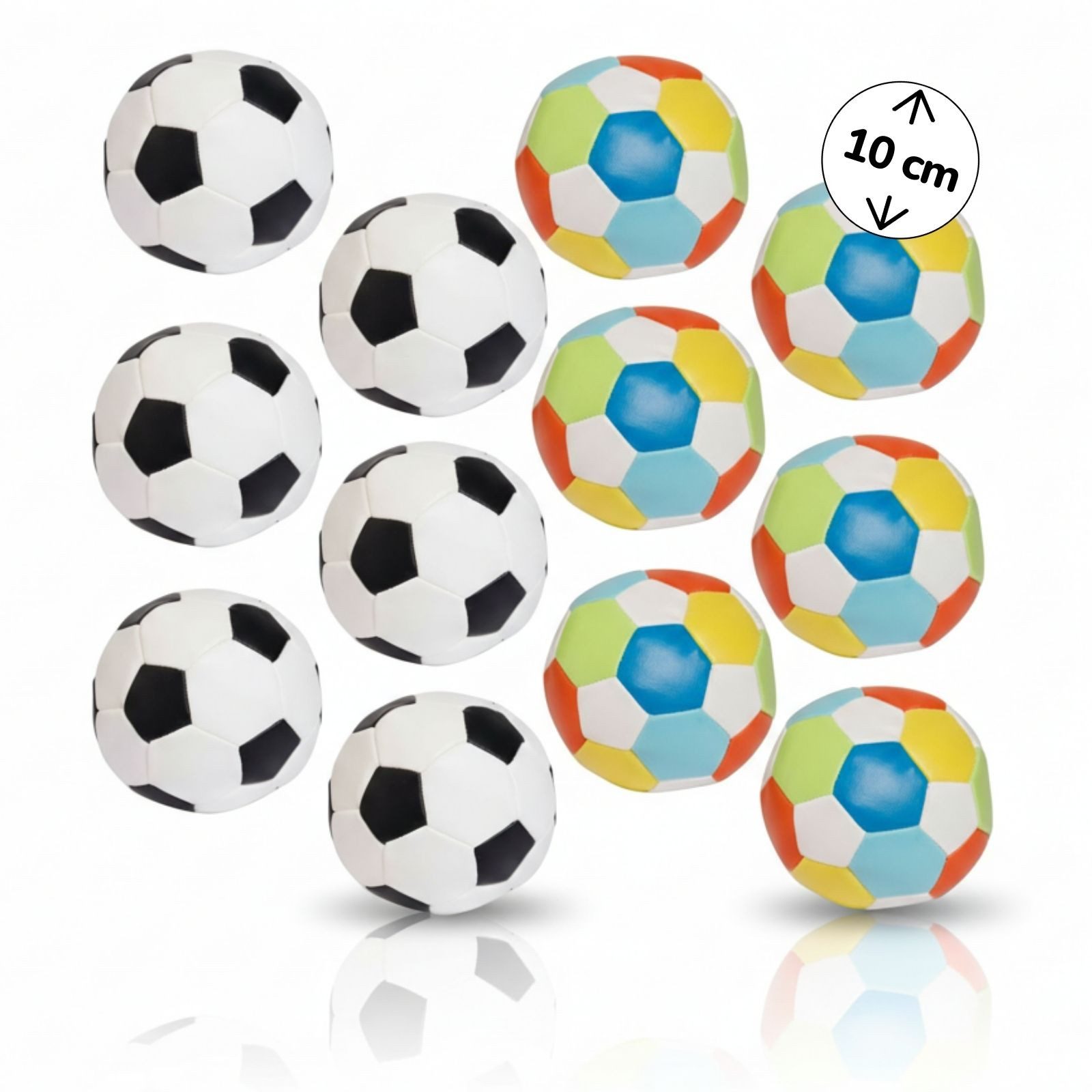 alldoro Softball Ø 10 cm, 12er Set schwarz-weiß & bunt im Fußball-Design, ab 0 Jahren, Kinderbälle, extra weich und leicht, Ballspiele für drinnen & draußen