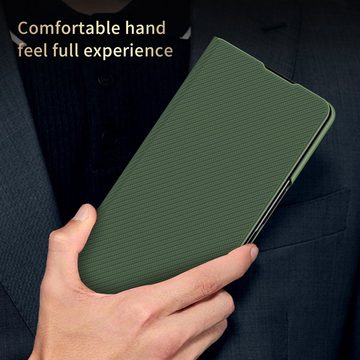 Wigento Handyhülle Für Samsung Galaxy Z Fold4 5G Kunstleder / Kevlar Style Kunststoff Handy Tasche Hülle Etuis Schwarz