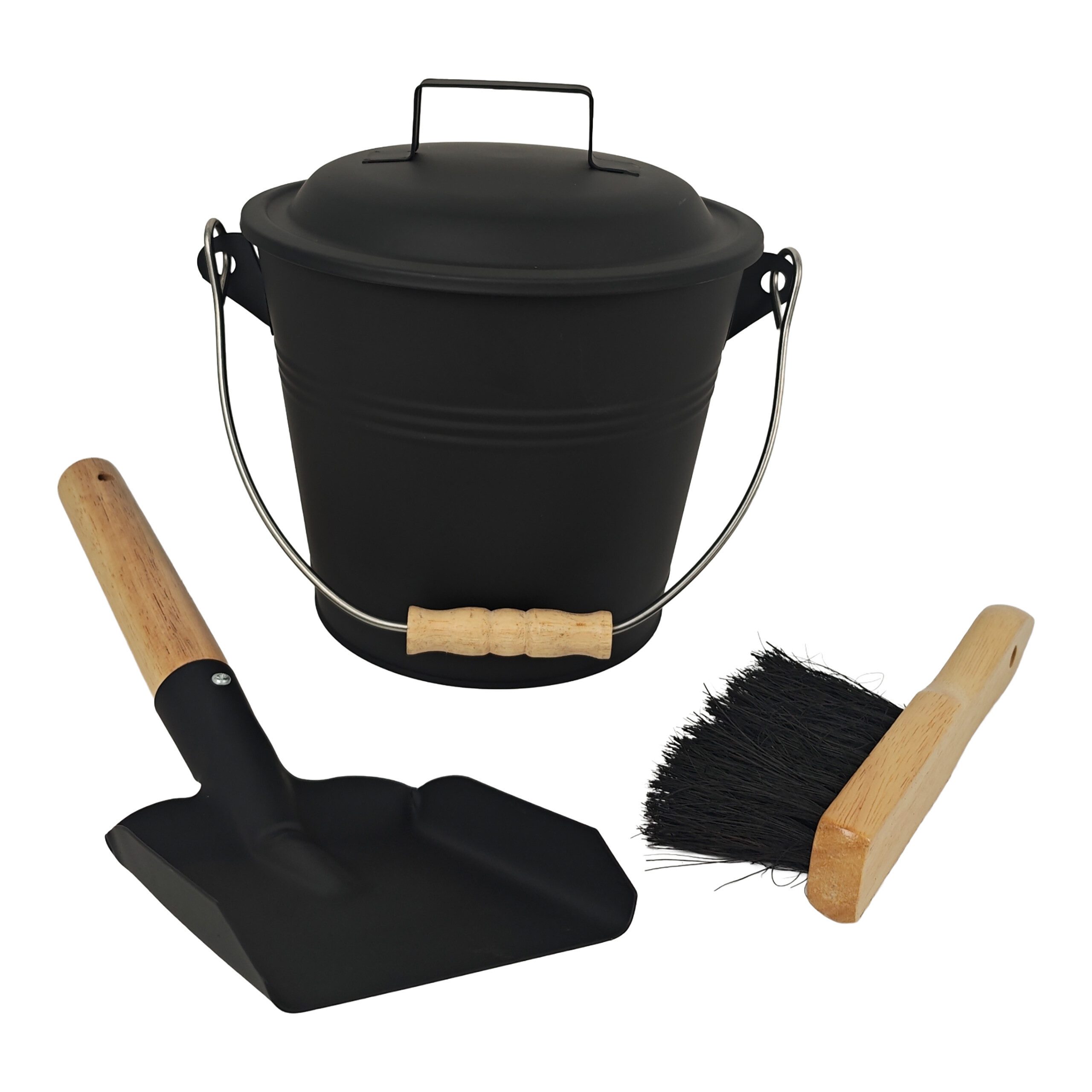 relaxdays Mülleimer Ascheeimer mit Feger & Schaufel, 4,5 Liter