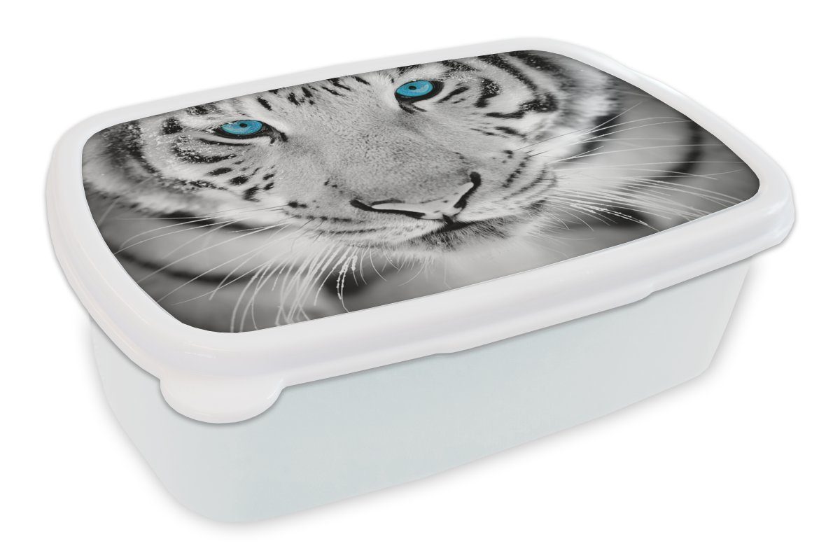 MuchoWow Lunchbox Tiger - Kopf - Nase, Kunststoff, (2-tlg), Brotbox für Kinder und Erwachsene, Brotdose, für Jungs und Mädchen weiß