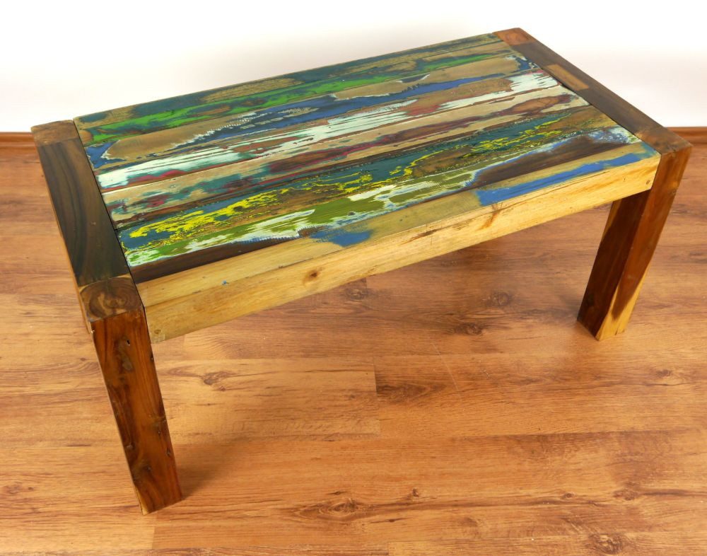 livasia Couchtisch Teakholz, recyceltes Bootsholz 100x50x45cm