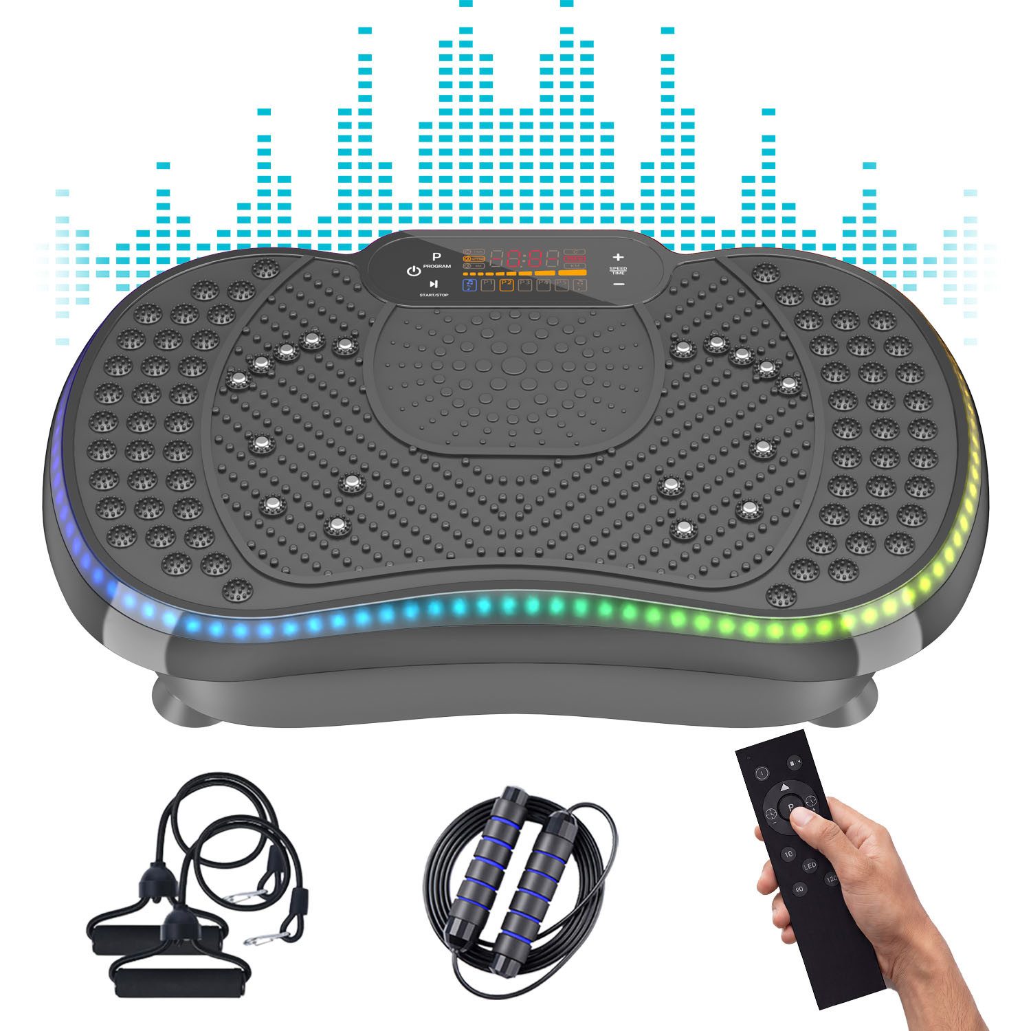 Dskeuzeew Vibrationsplatte Vibrationsplatten mit leiser Motor + Bluetooth, 99 Intensitätsstufen, (Packung, inkl. Trainingsbänder), Ganzkörpertraining, Fett verlieren - inkl. Trainingsbänder