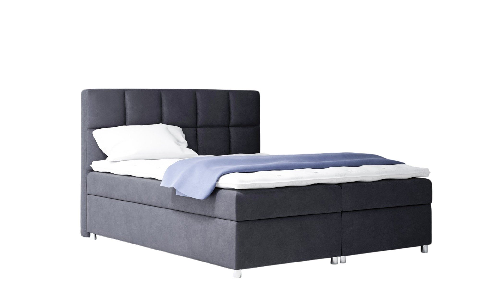Fun Möbel Boxbett Schlafzimmerbett CLOE in Stoff oder Kunstleder (Chromfüße: 10 cm, inkl. Kaltschaumtopper), inkl. Bettkästen