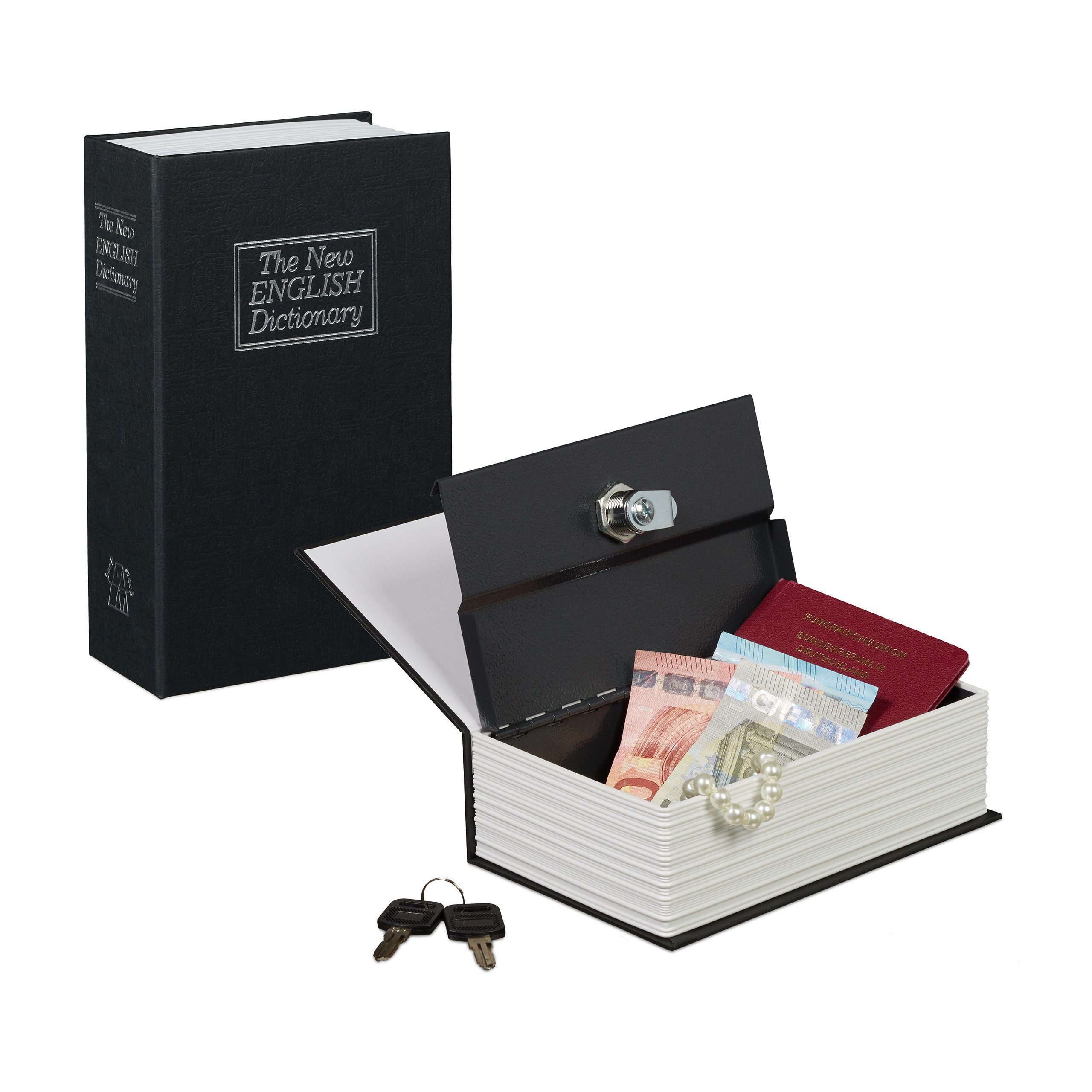 relaxdays Buchtresor klein verschließbar, schwarz