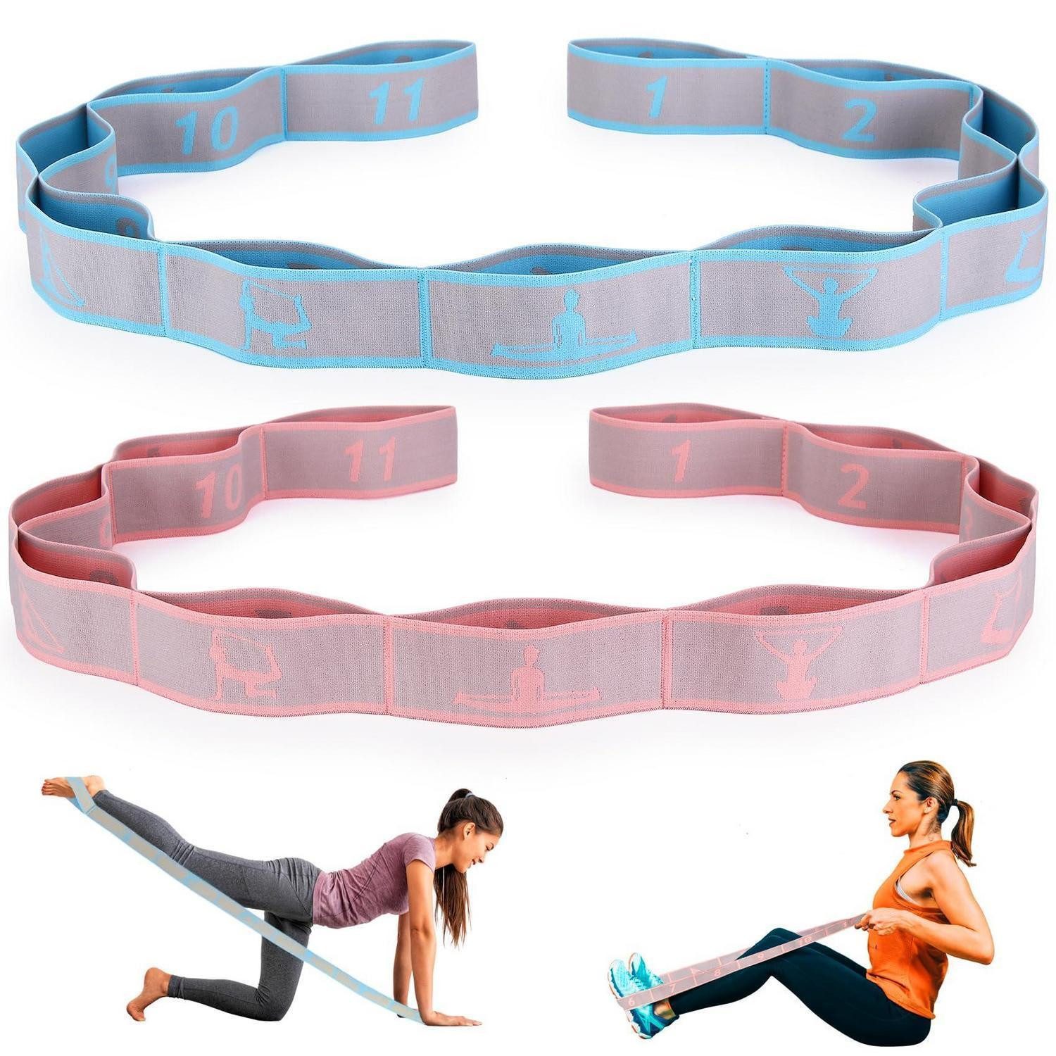 LuxusKollektion Stretchband Yoga Dehnungsband mit Schlaufen 2x