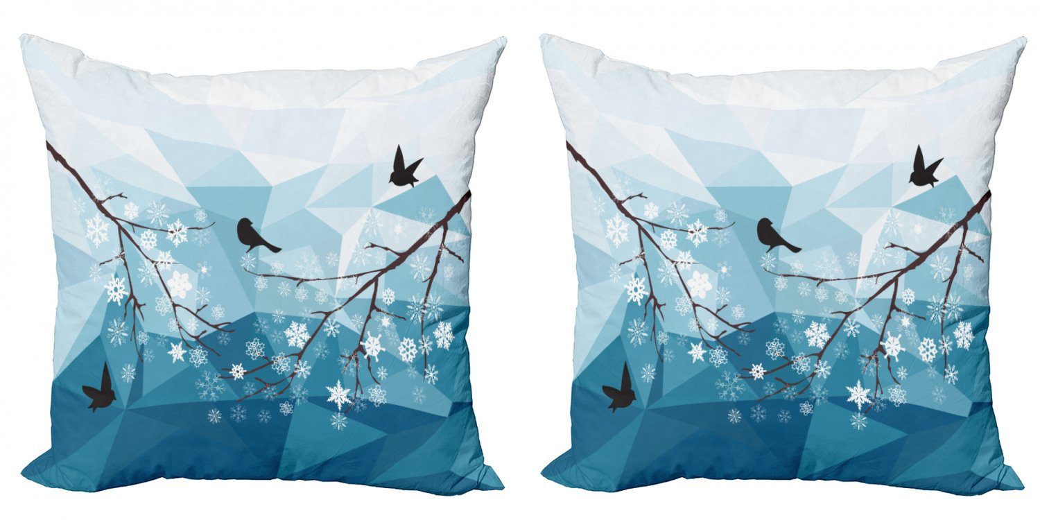 Kissenbezüge Modern Accent Doppelseitiger Digitaldruck, Abakuhaus (2 Stück), Snowy-Bäume Vogel-Flugwesen Polygonal