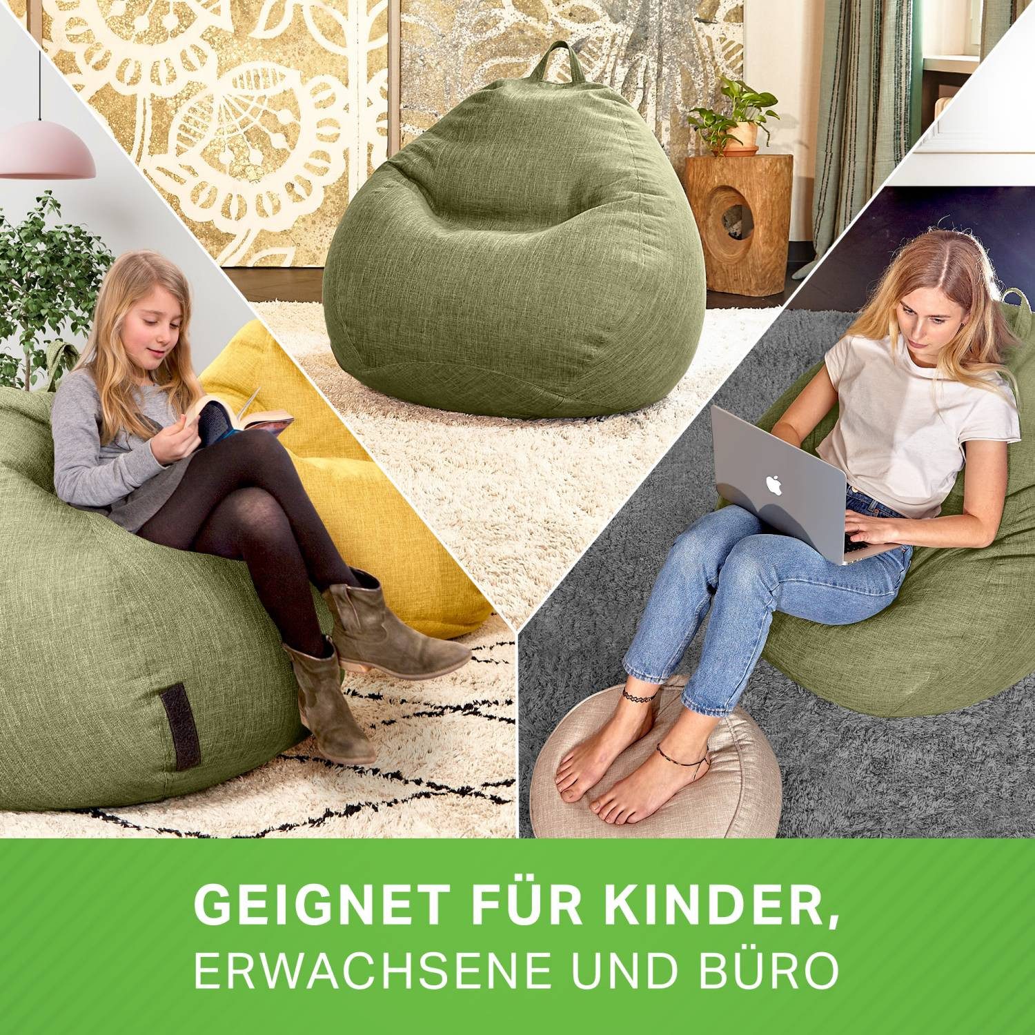 Green Bean Sitzsack Indoor Sitzsack Home Linen L - 200 Liter (Indoor Riesensitzsack mit EPS-Perlen Füllung, Kuschelig Weich Waschbar), Sitzkissen Lounge Chair