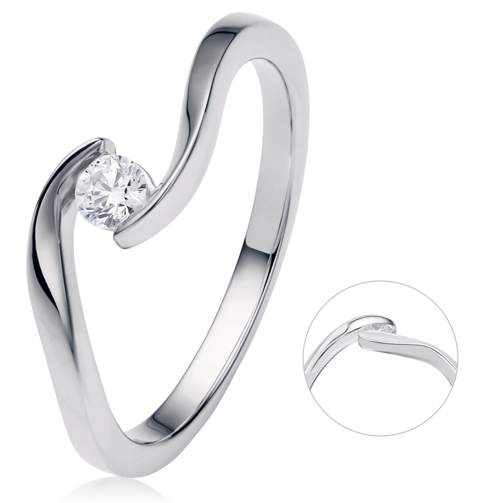 ONE ELEMENT Diamantring 0,15 ct Diamant Brillant Spannfassung Ring aus 750 Weißgold, Damen Gold Schmuck Spannfassung
