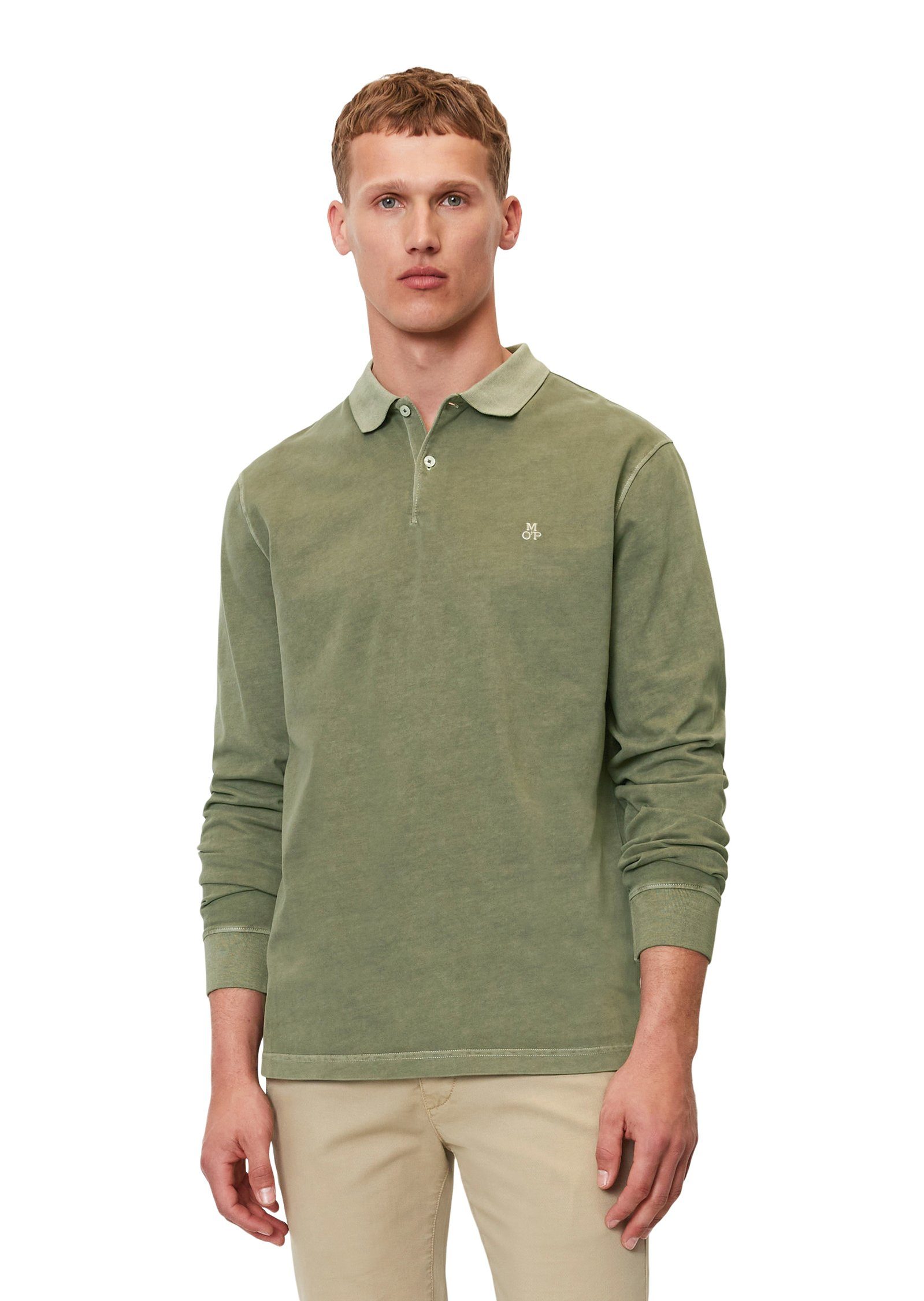 Marc O'Polo Langarm-Poloshirt im Washed-Look olive