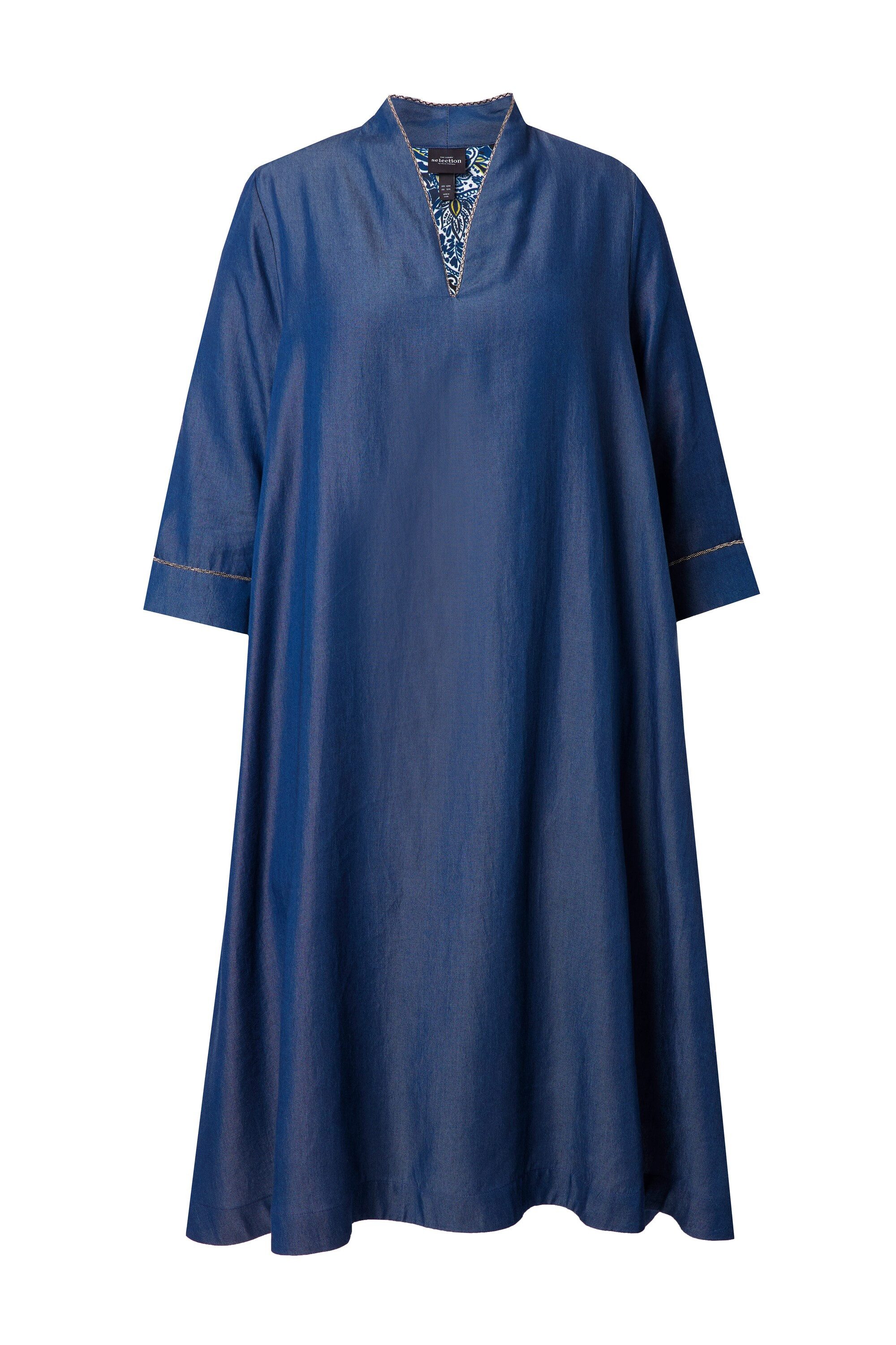 Midikleid Lyocell-Kleid Jeansoptik Kelchkragen 3/4-Arm