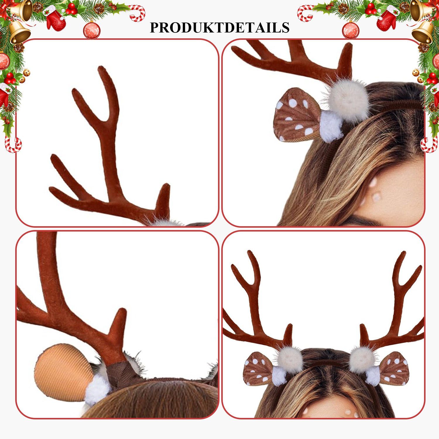 Weihnachts-Geweih 1-tlg., Rentier Ohren, und MAGICSHE Haarreif Haarband 2-Geweih Mit Stirnband