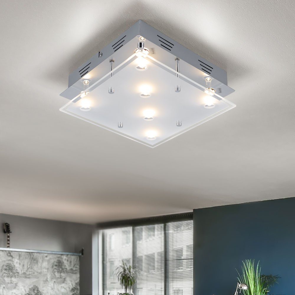 etc-shop LED Deckenleuchte, Deckenlampe Glas fest satiniert LED Deckenleuchte Wohnzimmerlampe LED-Leuchtmittel gebürstet verbaut, Warmweiß