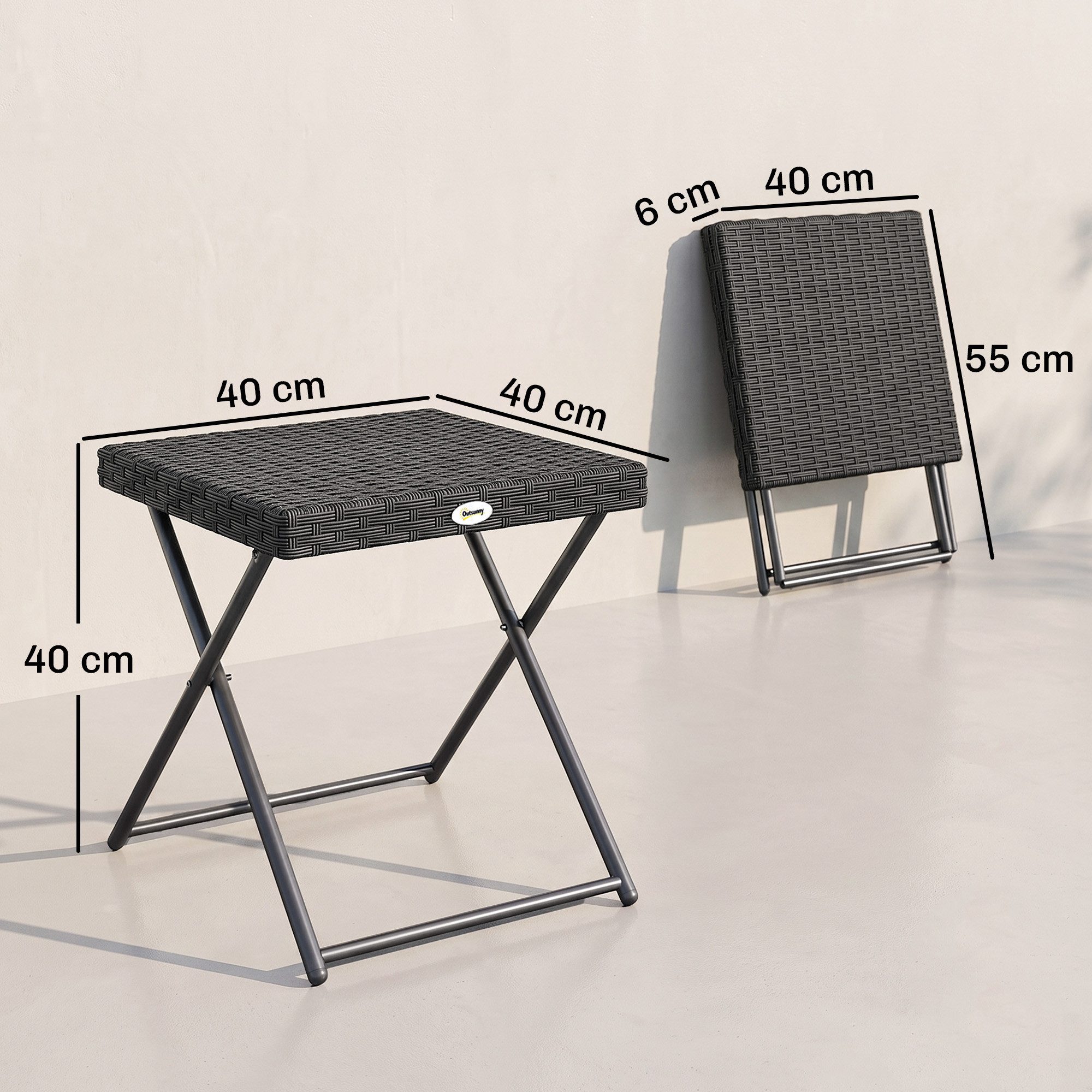 Outsunny Gartentisch klappbar Kaffeetisch aus Polyrattan Terrasse 40x40x40cm (Couchtisch, 1-St., Beistelltisch), für Garten, Balkon, Schwarz