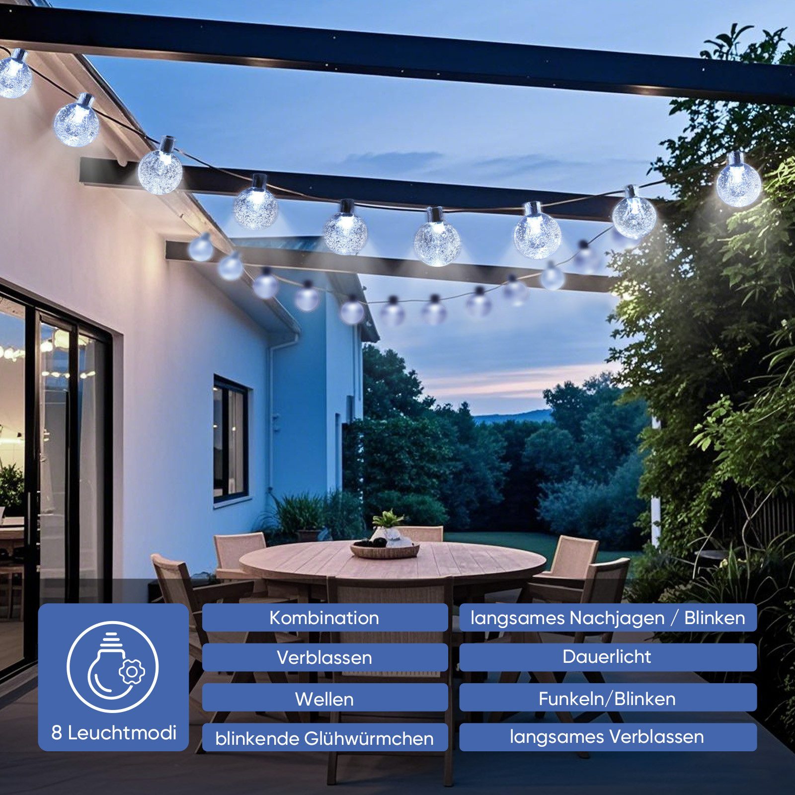 Salcar LED Solarleuchte LED Kugel-Lichterkette Außen Solar Gartenleuchte Weihnachtsdeko, USB & Solar /3 Helligkeitsstufen/8 Leuchtmodi/Timerfunktion