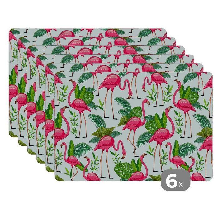 Platzset Flamingo - Dschungel - Tiere - Muster MuchoWow (6-St) Platzset Platzdecken Platzmatte Tischmatten Schmutzabweisend