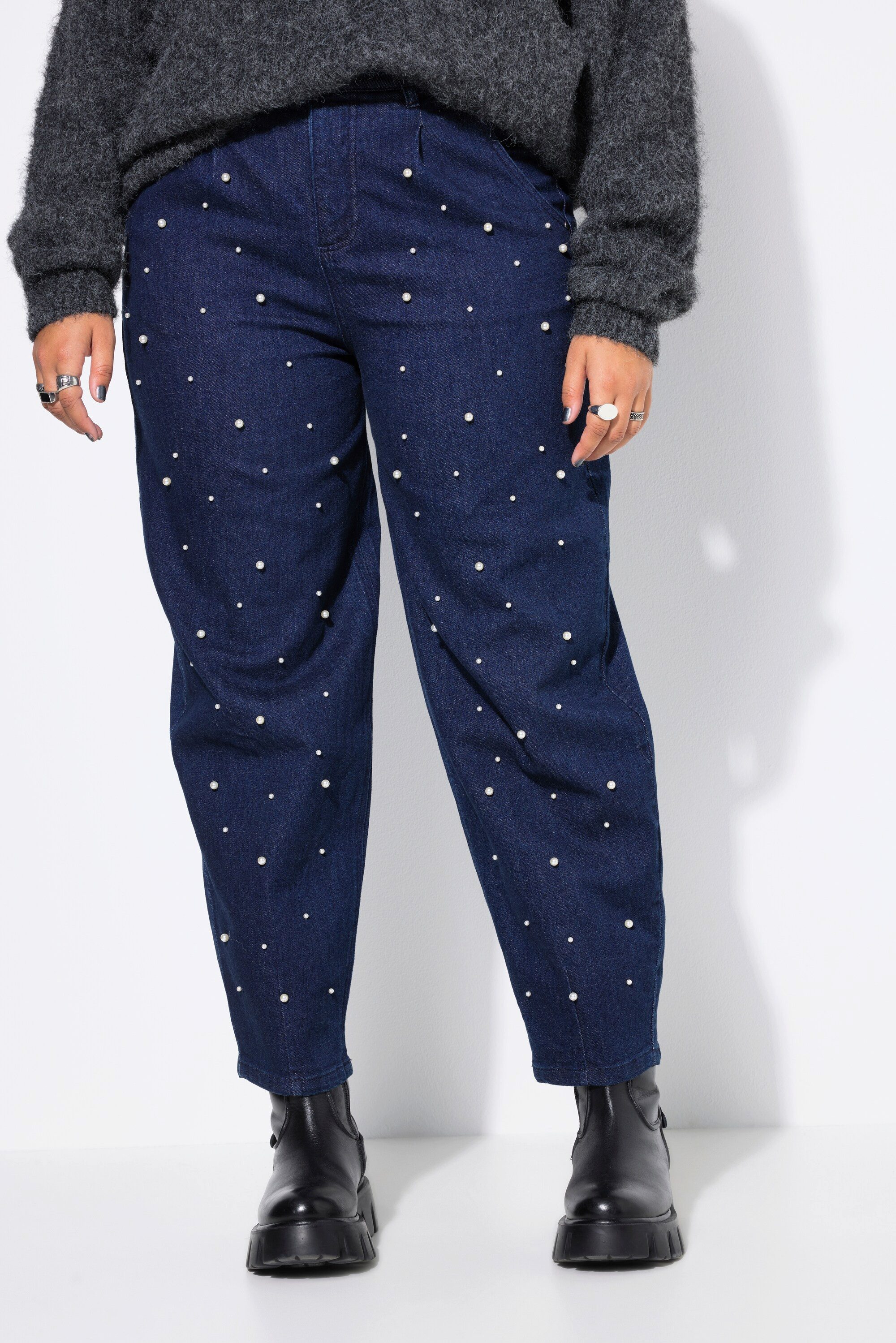 Regular-fit-Jeans Ballonjeans Wide Ballon Legs High Waist Zierperlen