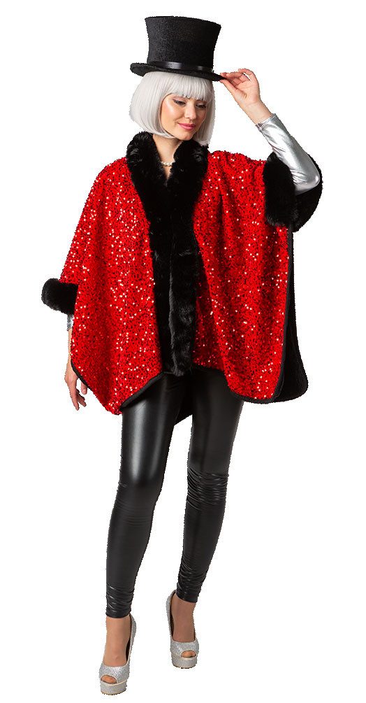 Karneval-Klamotten Kostüm Pailletten Poncho Damen Karneval hochwertig rot, günstig online kaufen
