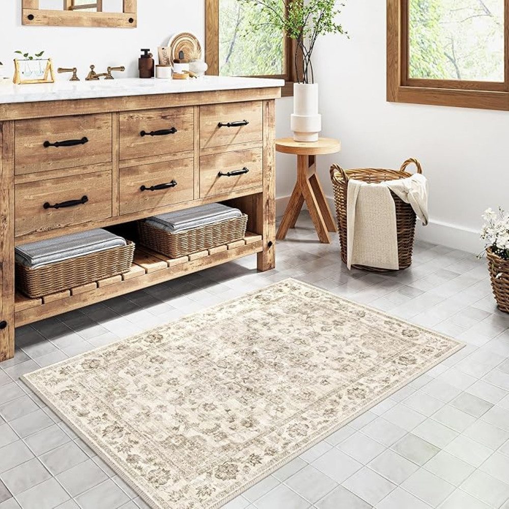 PURECOZY Teppich Wohnzimmerteppich, rutschfester Teppich, Vintage Stil, rechteckig, Höhe: 6.1 mm, geeignet für verschiedene Innenräume, 60x90cm