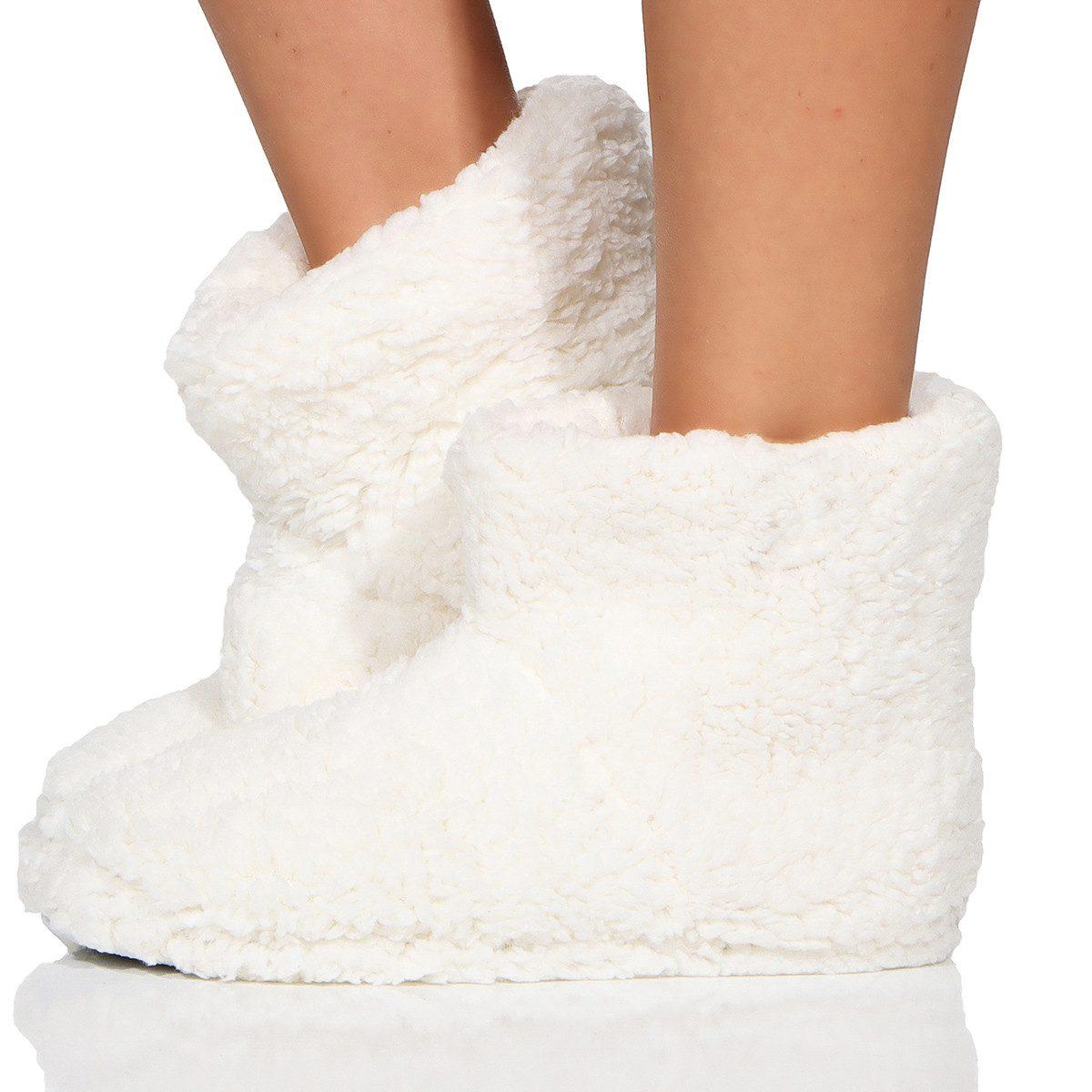 simaranda 710 rutschfeste Stiefelette mit ABS und Teddyfell Hüttenschuhe zum Schlupfen