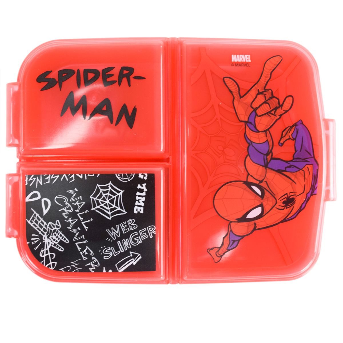 Stor Lunchbox Marvel Spiderman Urban Web Brotdose in Rot 3 Fächer mit Deckel, Kunststoff, authentisches Design