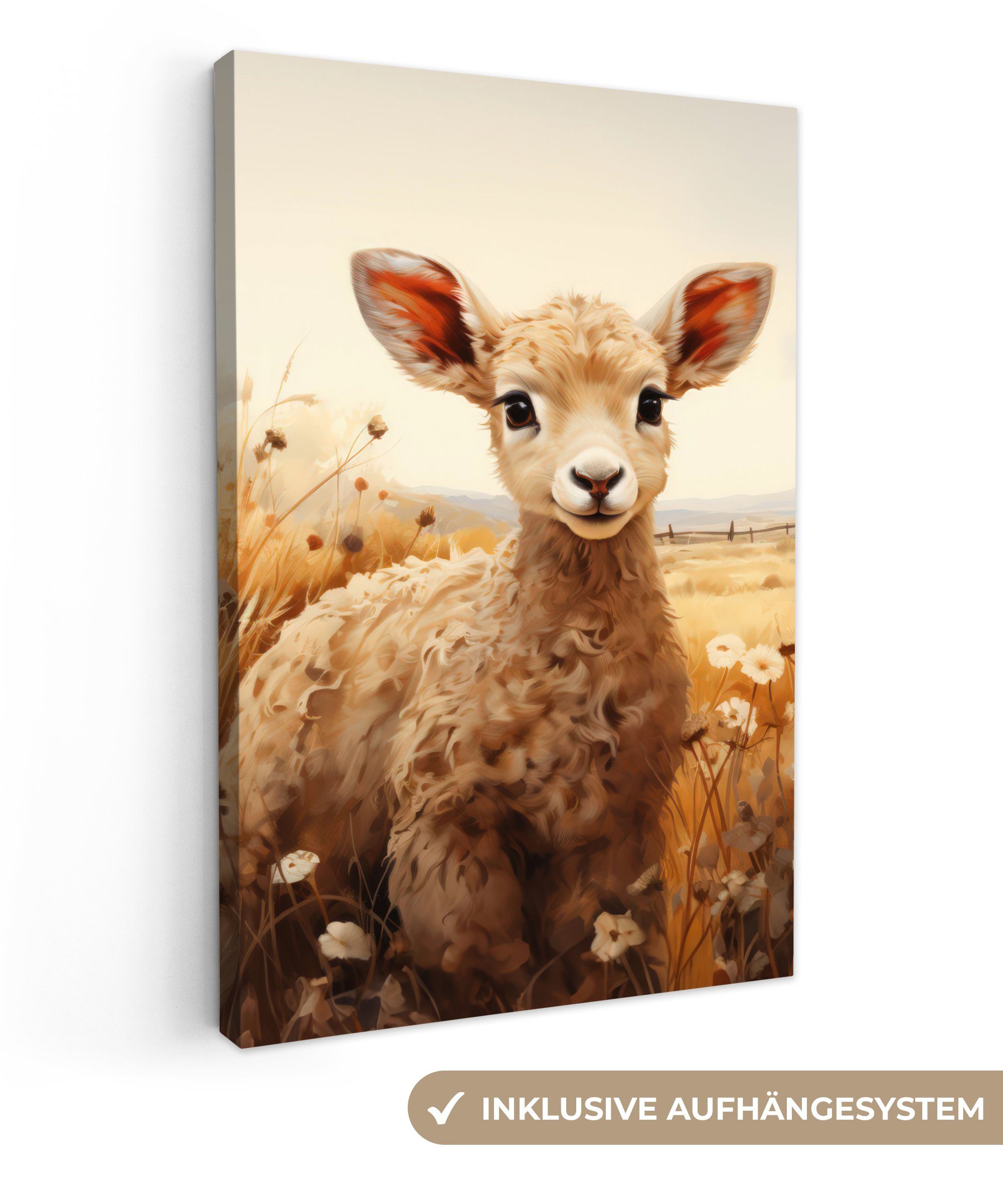 OneMillionCanvasses® Leinwandbild Vintage - Schaf - Lamm - Blumen - Natur - günstig online kaufen