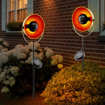 etc-shop LED Solarleuchte, LED-Leuchtmittel fest verbaut, Solarleuchte Außenleuchte Stecklampe LED Erdspieß orange schwarz 3x