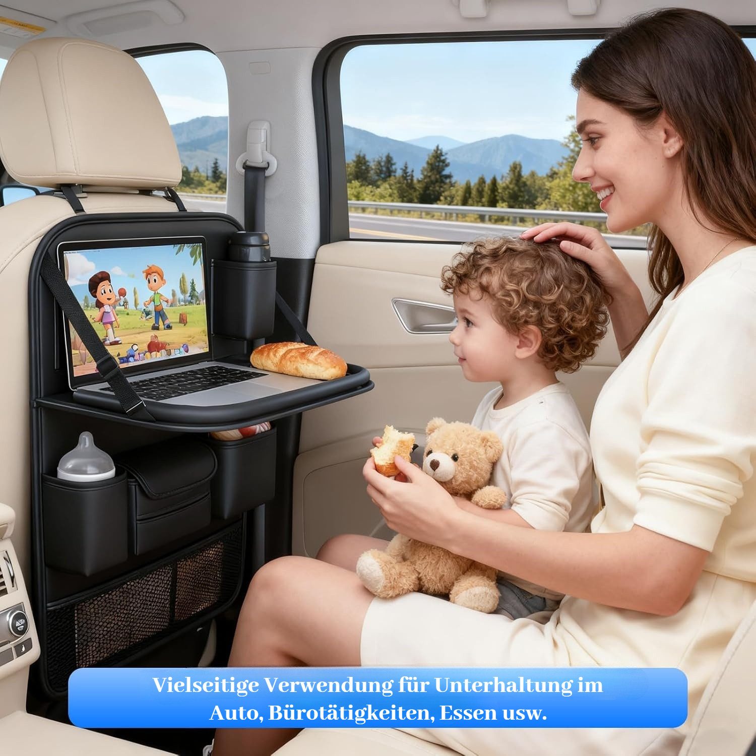 BlingBin Auto-Rückenlehnentasche Auto Tisch Kinder Rücksitz mit Faltbarem Tisch & Tablet-Halterung (1er Set, 1-tlg., 45 x 63,5cm), Auto Organizer Kinder,Kinders – Bild 3 von 5