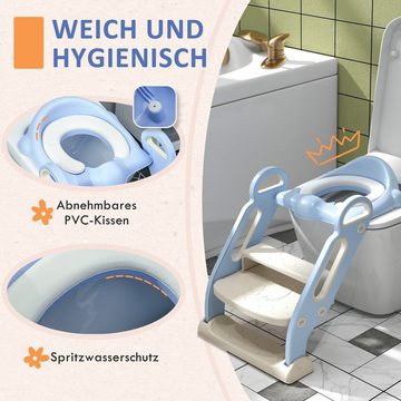 ZONEKIZ Baby-Toilettensitz klappbarer Toilettentrainer mit Treppe, Kunststoff, Blau, 51.5 cm, 67.9L x 42.8B x 51.5H cm