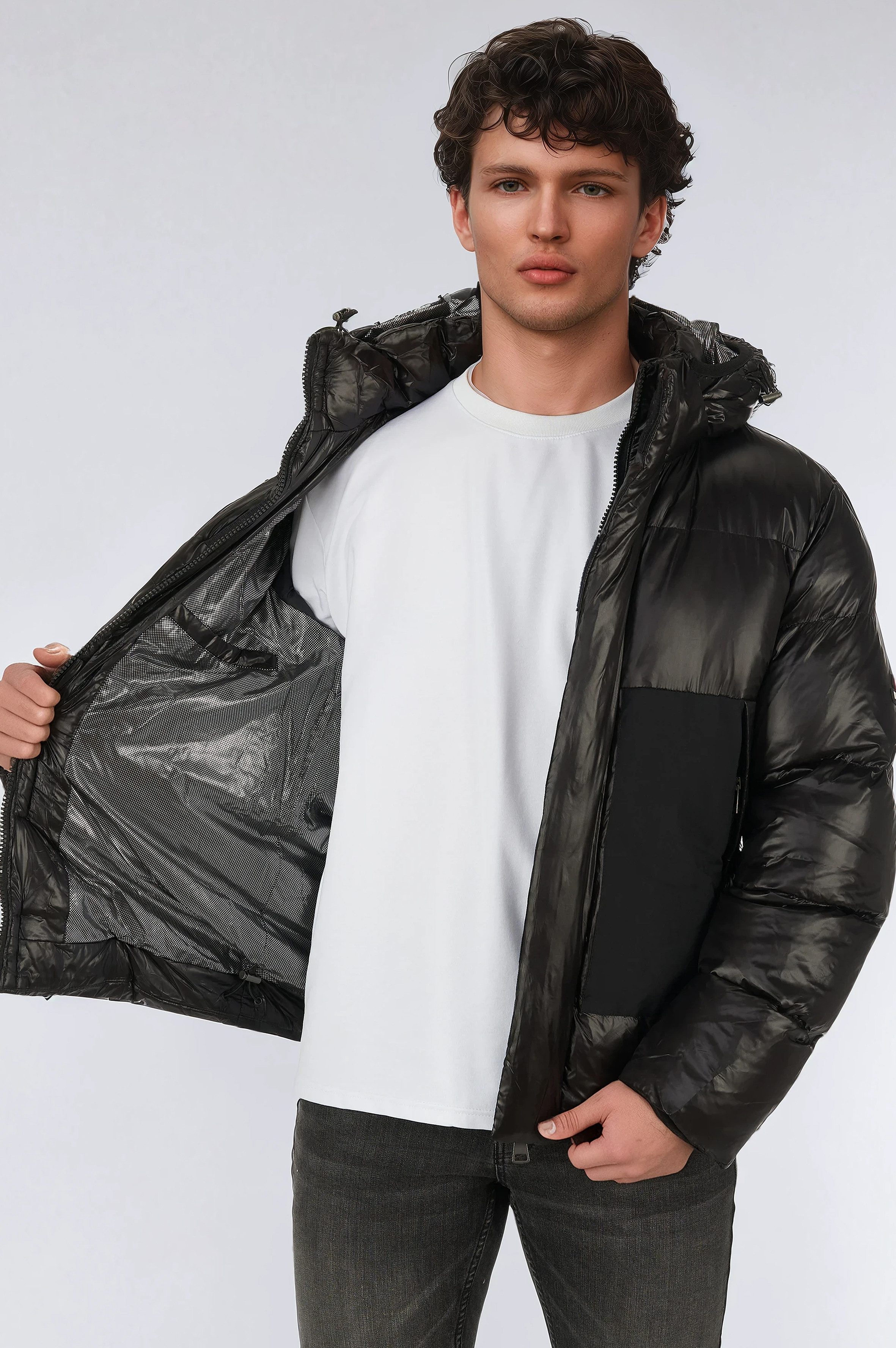 BLACKROCK Steppjacke Herren, Winterjacke mit Kapuze, Wintermantel Glanz-Optik, Warm gefüttert, Kapuze abnehmbar