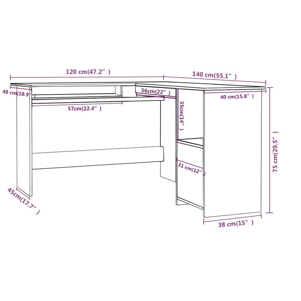 Schreibtisch L-Form 120x140x75 Hochglanz-Weiß cm Eckschreibtisch furnicato in