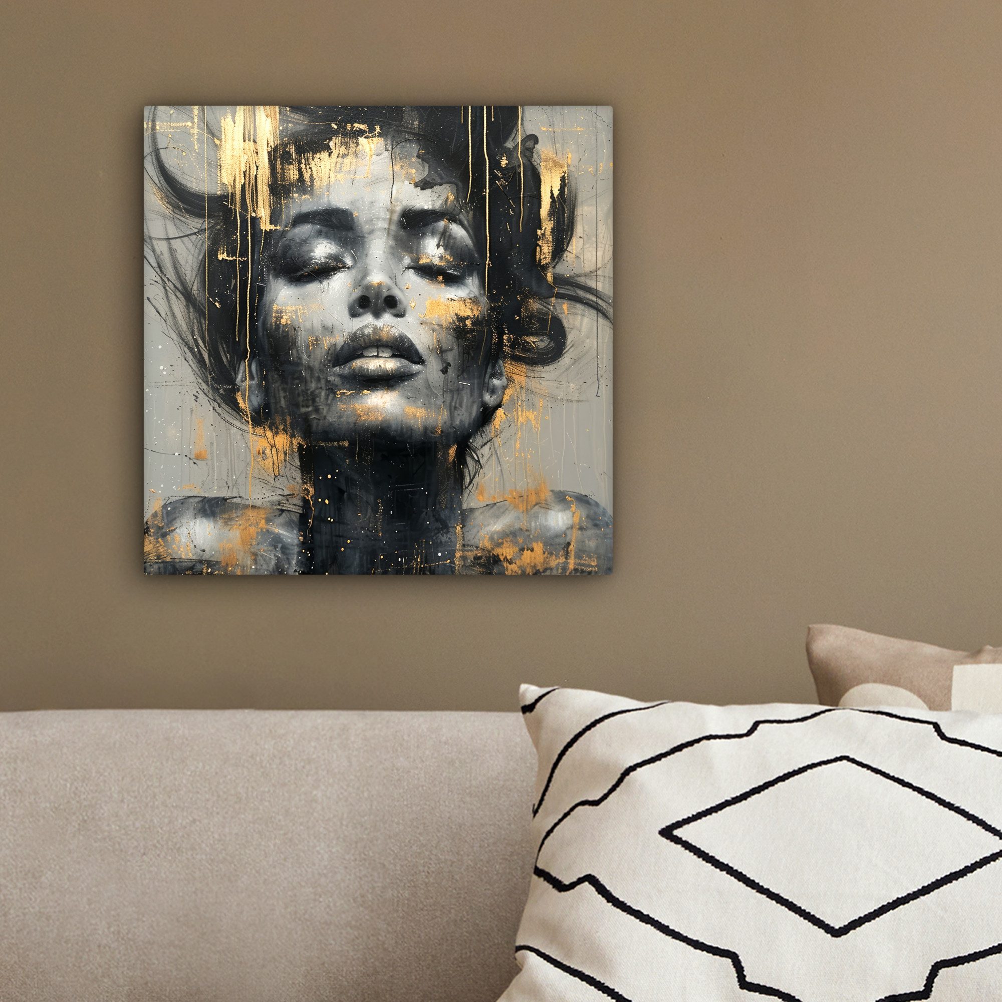 OneMillionCanvasses® Leinwandbild Frau - Kunst - Gold - Abstrakt - Glamour, Fotodruck (1 St), Wandbild, Deko Schlafzimmer Wohnzimmer Flur 20x20 cm