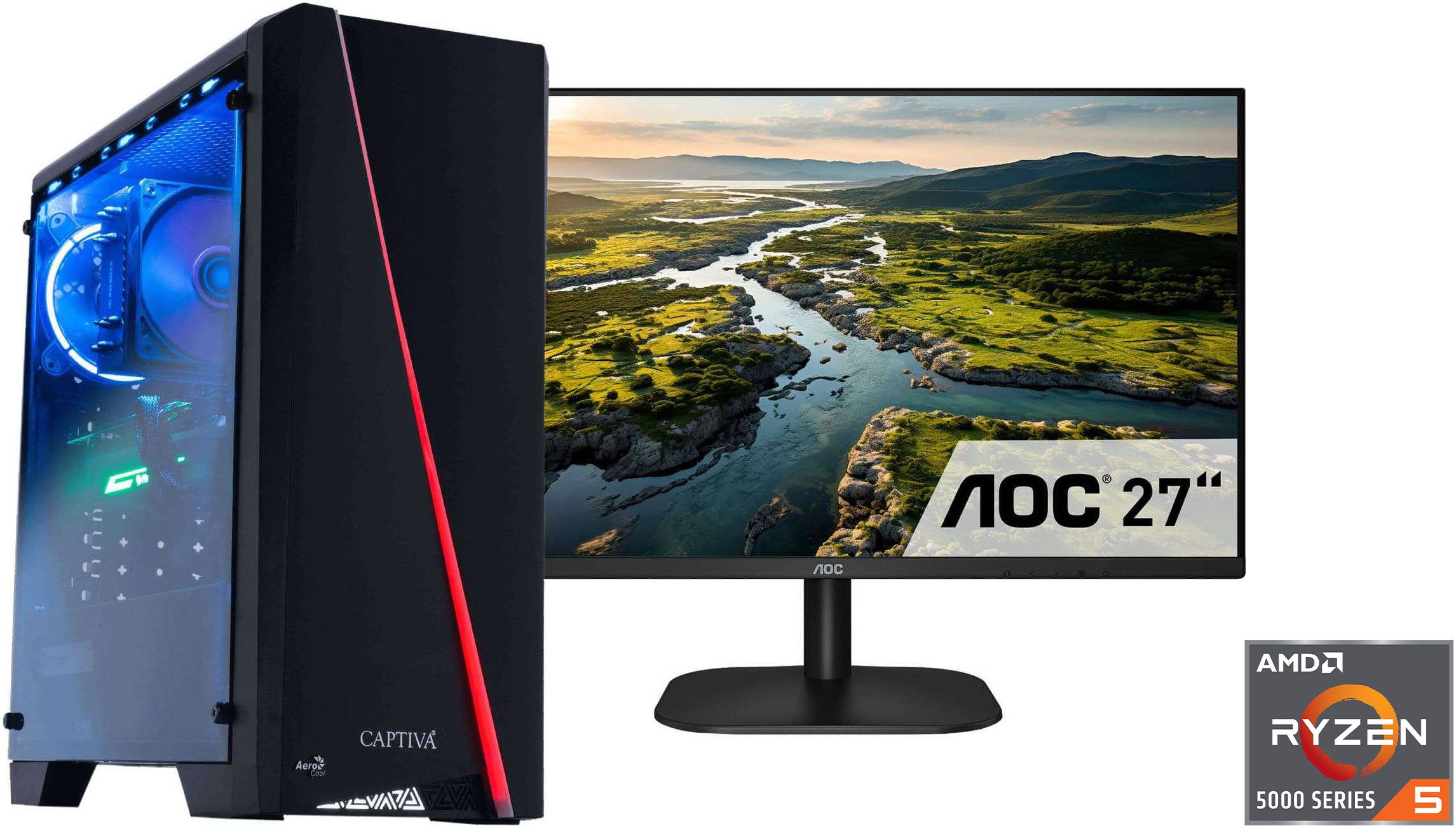 CAPTIVA Advanced Gaming R85-980 TFT Bundle Gaming-PC-Komplettsystem (27", AMD Ryzen 5 5500, GeForce RTX 4060, 32 GB RAM, 1000 GB SSD)