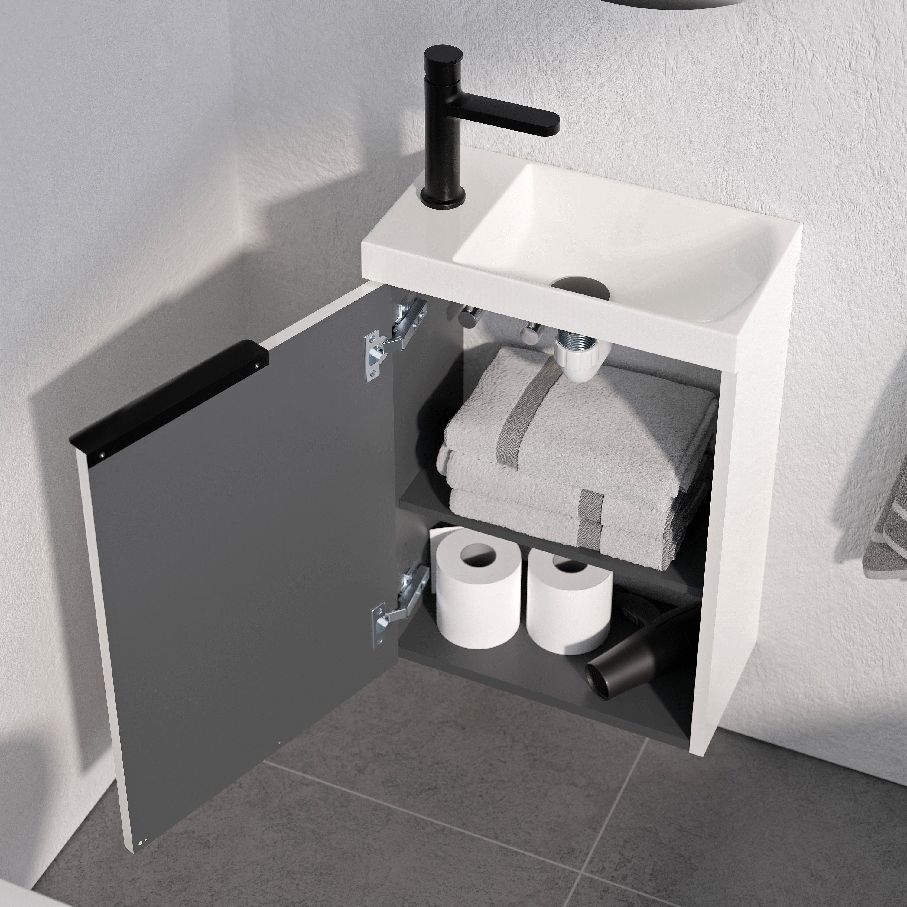 Bernstein Badmöbel-Set TIM, (Komplett-Set, Waschtischunterschrank 40cm mit Waschbecken), Farbe & Griff wählbar / vormontiert / feuchtigkeitsresistent