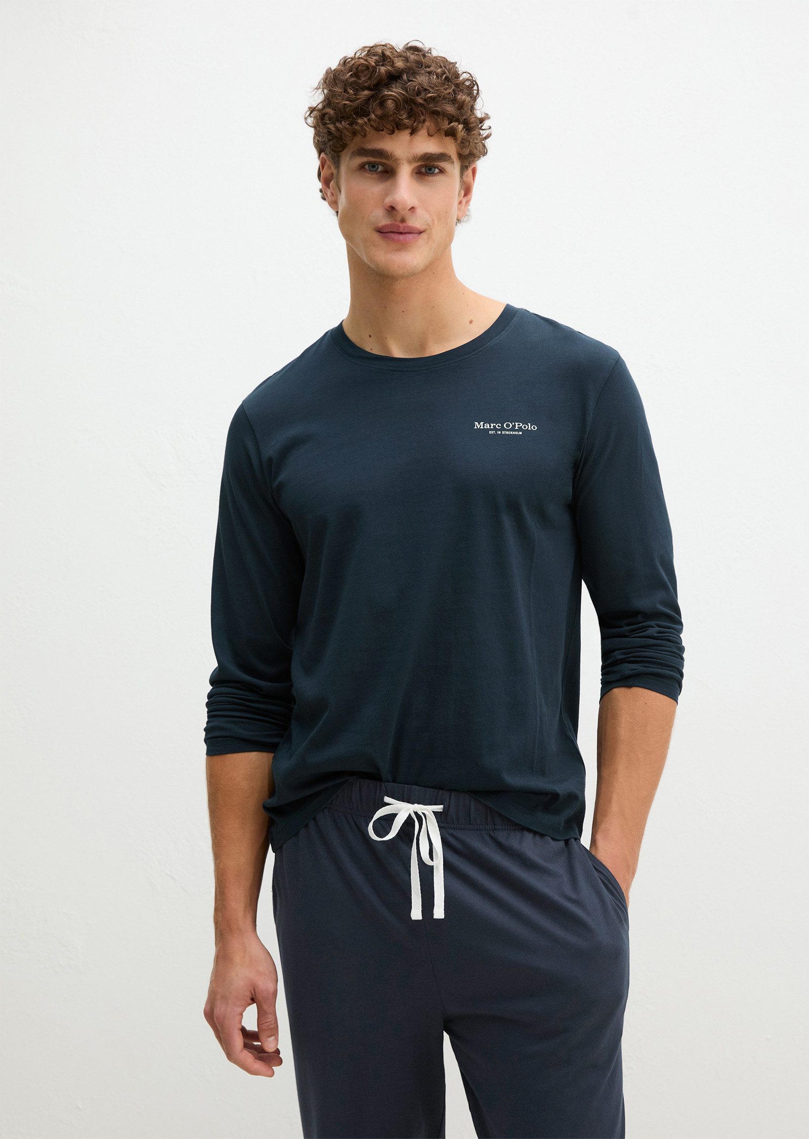 Marc O'Polo Pyjamaoberteil Mix N Match Cotton mit langen Ärmeln und Rundhal günstig online kaufen