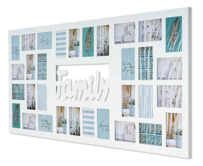 Levandeo® Bilderrahmen Collage, XXL Bilderrahmen 138x60cm Holz Weiß Family 32 Fotos 10x15