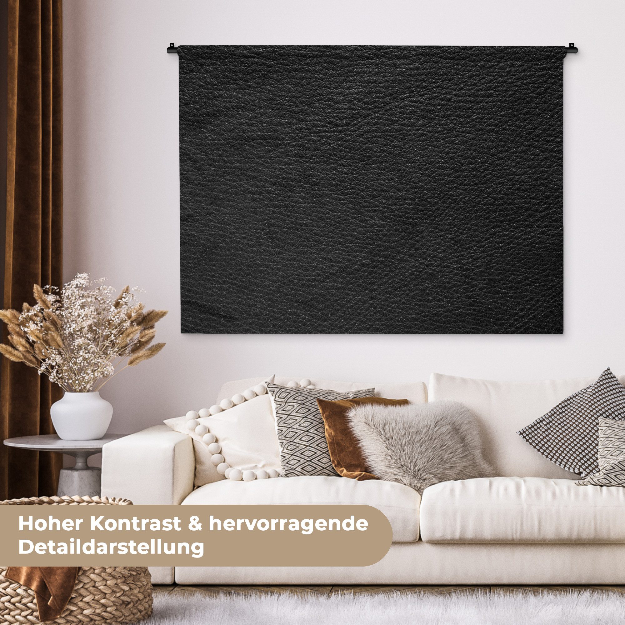 MuchoWow Wandteppich Leder - Lederoptik - Schwarz - Grau, Rechteckig, Höhe: 3 mm, Wanddeko Teppich Wohnzimmer, Schlafzimmer, 120x90 cm