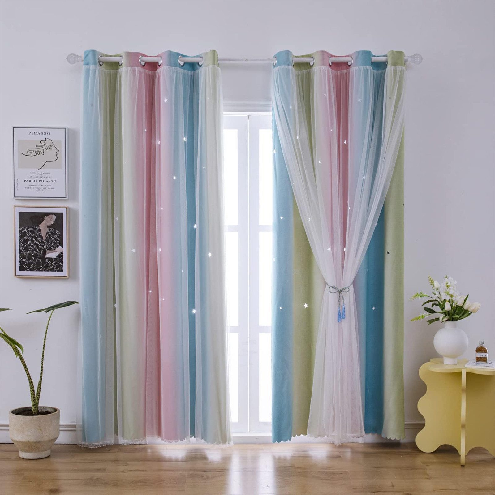 Zyronn Verdunkelungsvorhang 2er Set Curtains Farbverlauf Vorhänge Tüllvorhänge Set – Bild 5 von 5