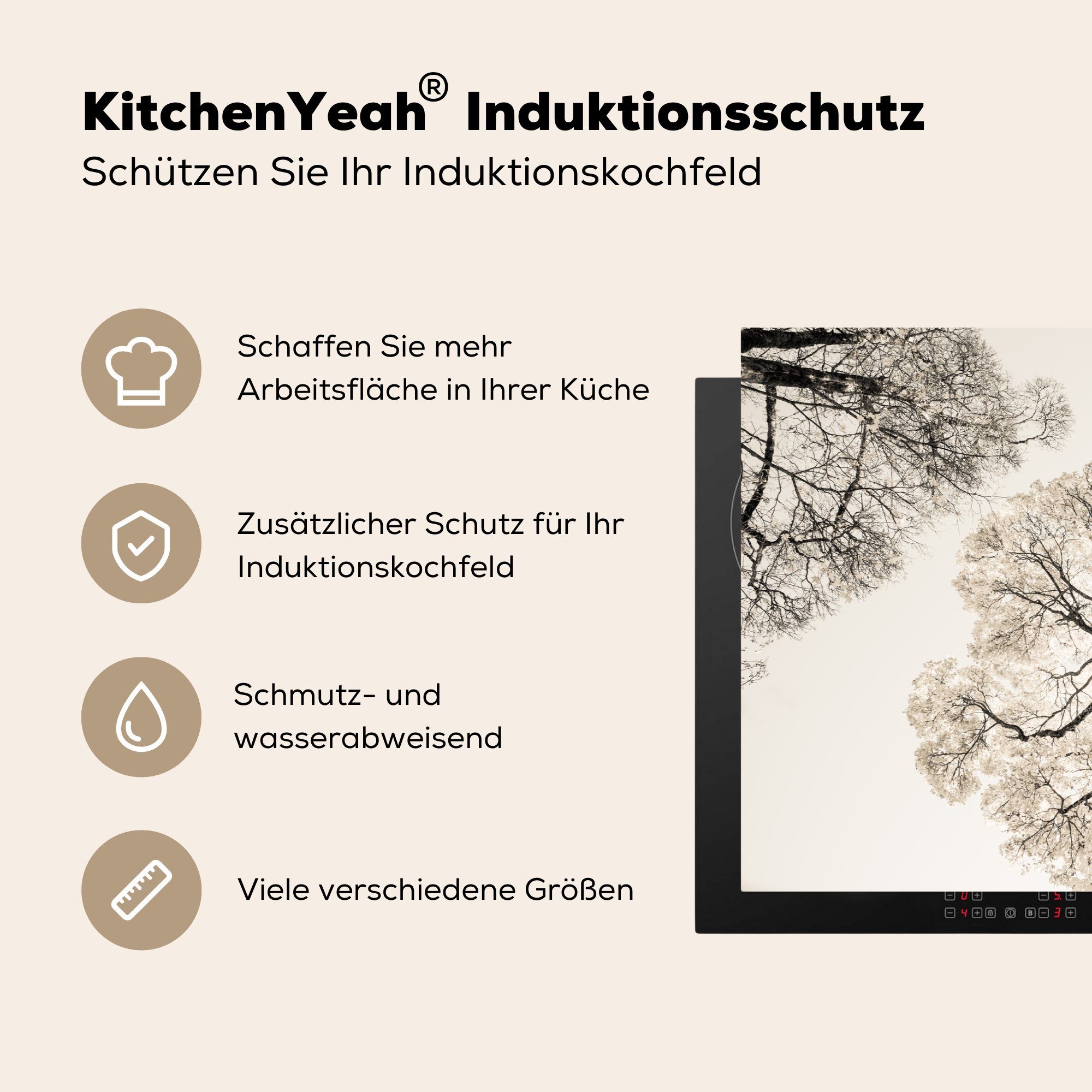 MuchoWow Herdblende-/Abdeckplatte für tlg), 81x52 die küche, Weiße Bäume in Schutz cm, Induktionskochfeld Vinyl, (1 Norwegen, Ceranfeldabdeckung