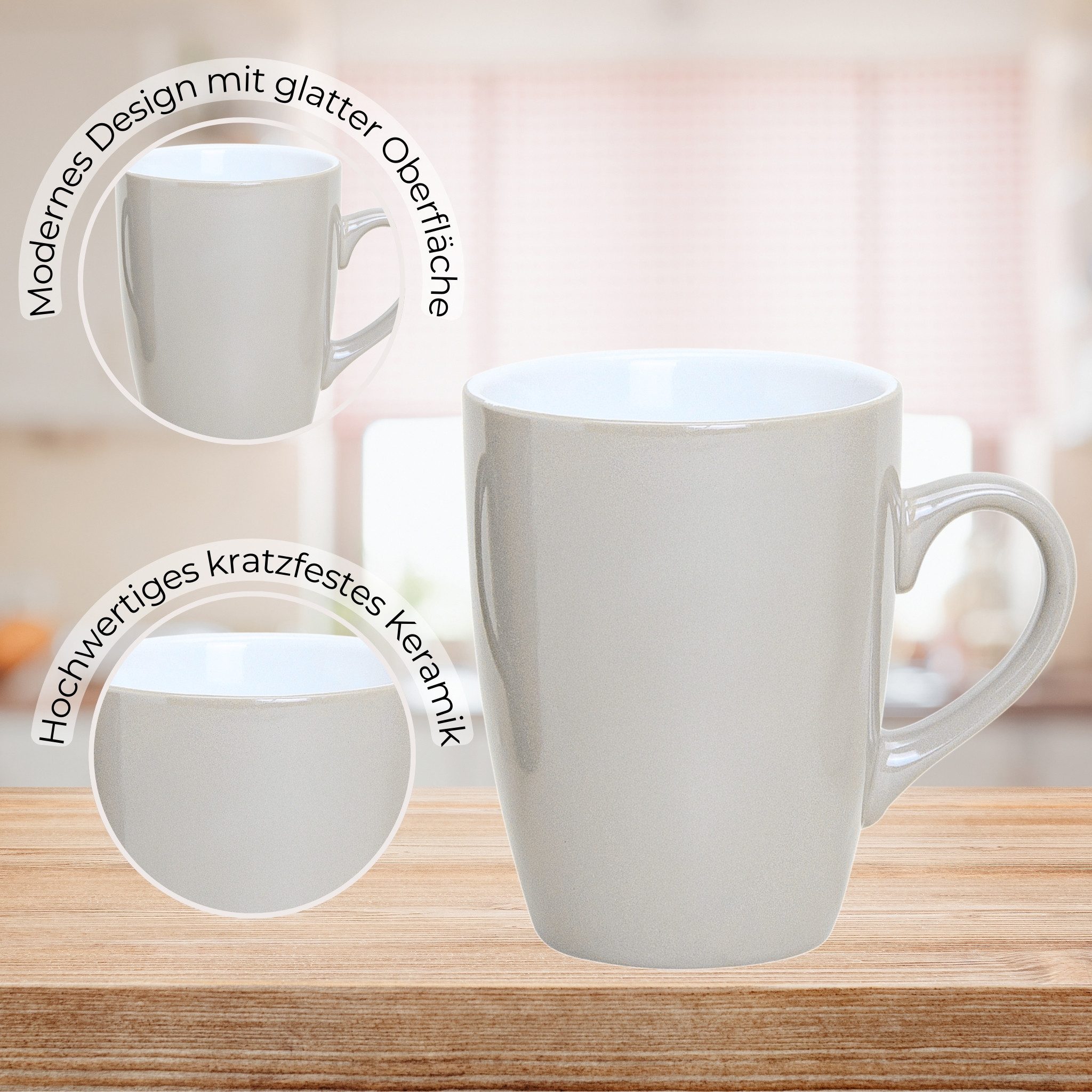 matches21 HOME & HOBBY Tasse Kaffeetassen 6er Set aus Keramik 340ml, Teetassen schöne Farben, 6-tlg., Keramik, Moderne Kaffeebecher Spülmaschinenfest & Mikrowellengeeignet