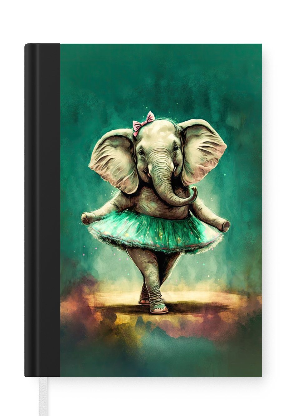 MuchoWow Notizbuch Elefant - Ballerina - Farbe - Bogen - Porträt - Kinder, Journal, Merkzettel, Tagebuch, Notizheft, A5, 98 Seiten, Haushaltsbuch