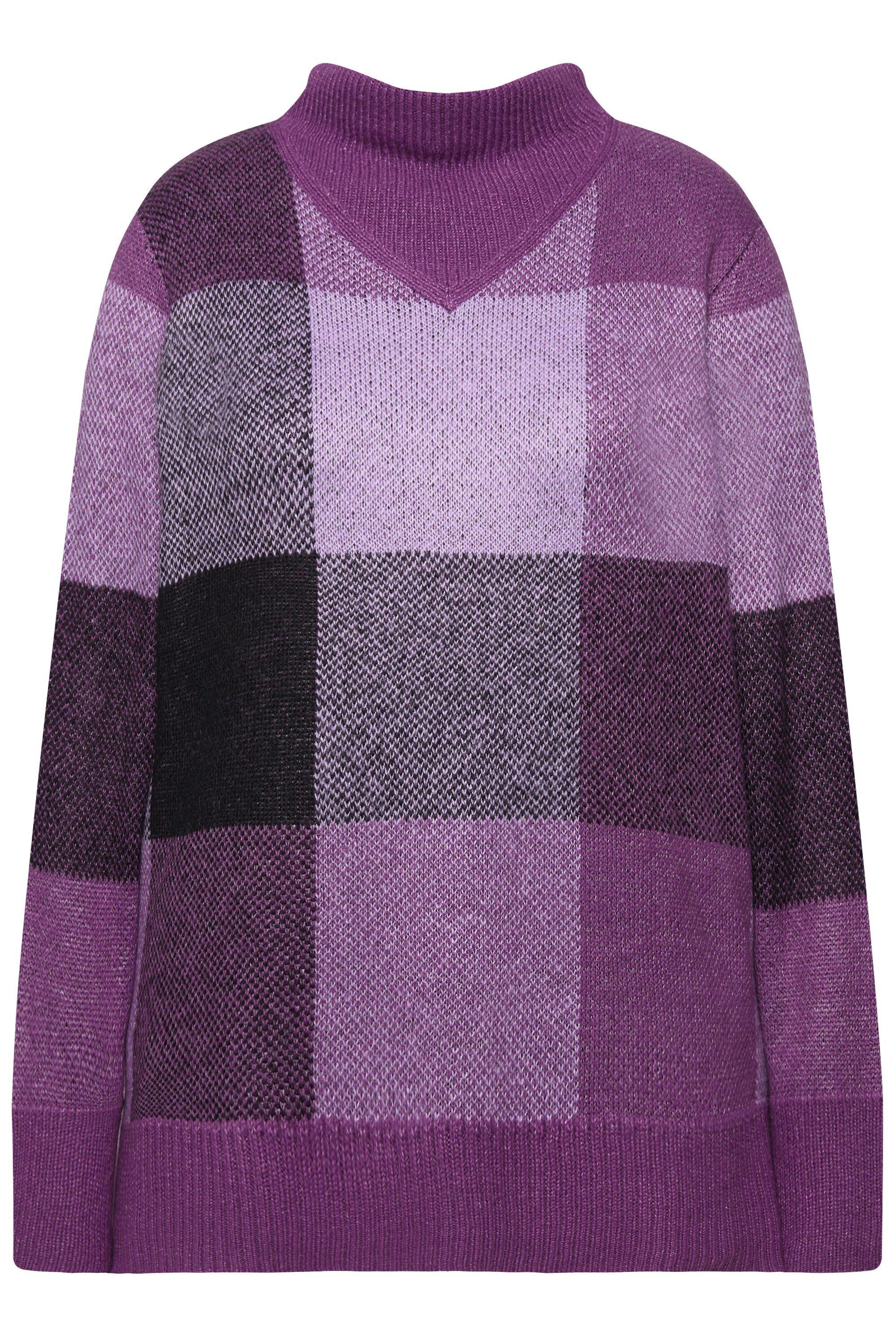 Ulla Popken Strickpullover Pullover Karomuster Stehkragen günstig online kaufen