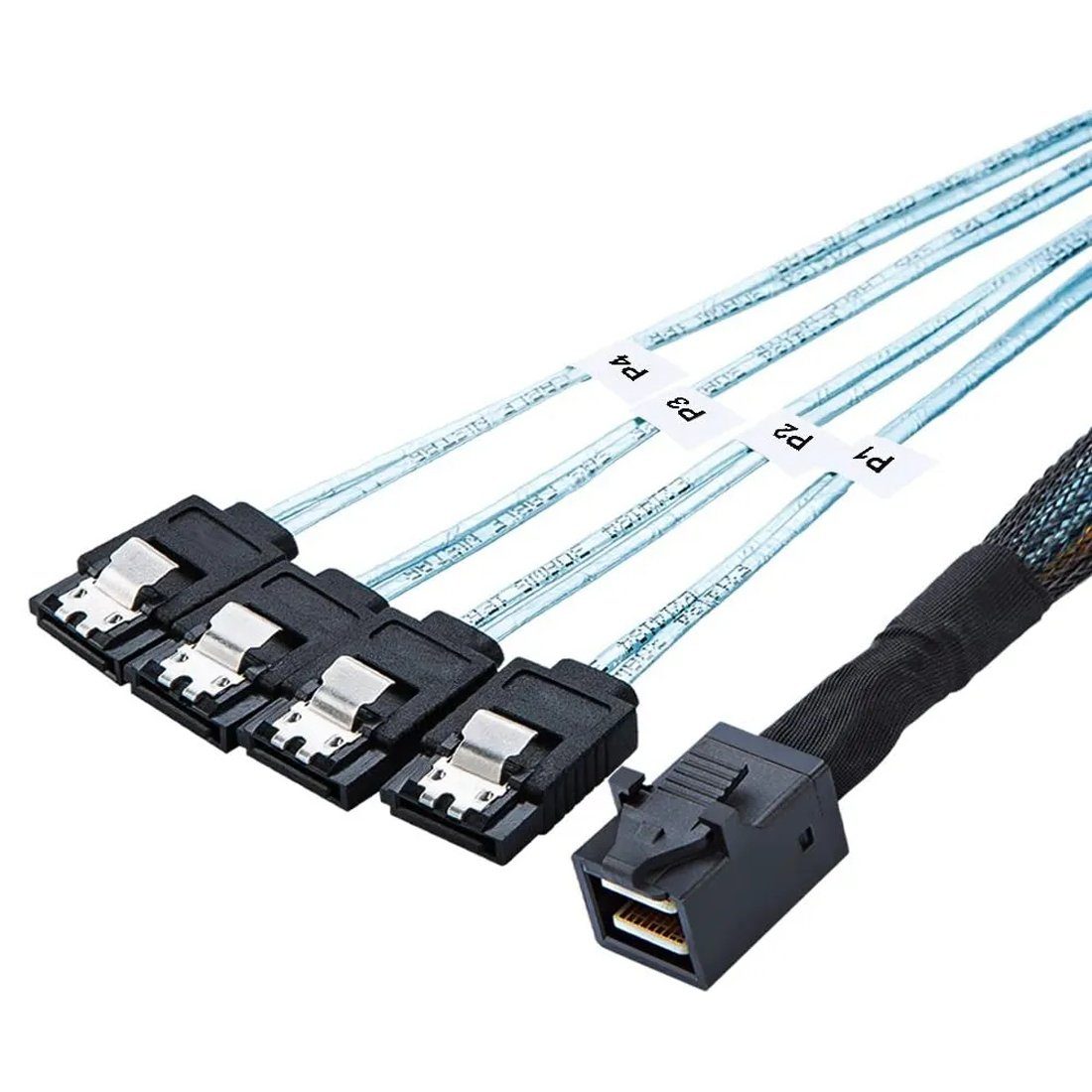 Bolwins P56 Mini SAS SFF-8643 auf 4x SATA 7p Splitter Daten Kabel Festplatte Computer-Kabel, Mini SAS SFF-8643 Stecker, x SATA 7P Buchse (100 cm), Verzweigtes Mini SAS Kabel für bis zu vier SATA Laufwerke