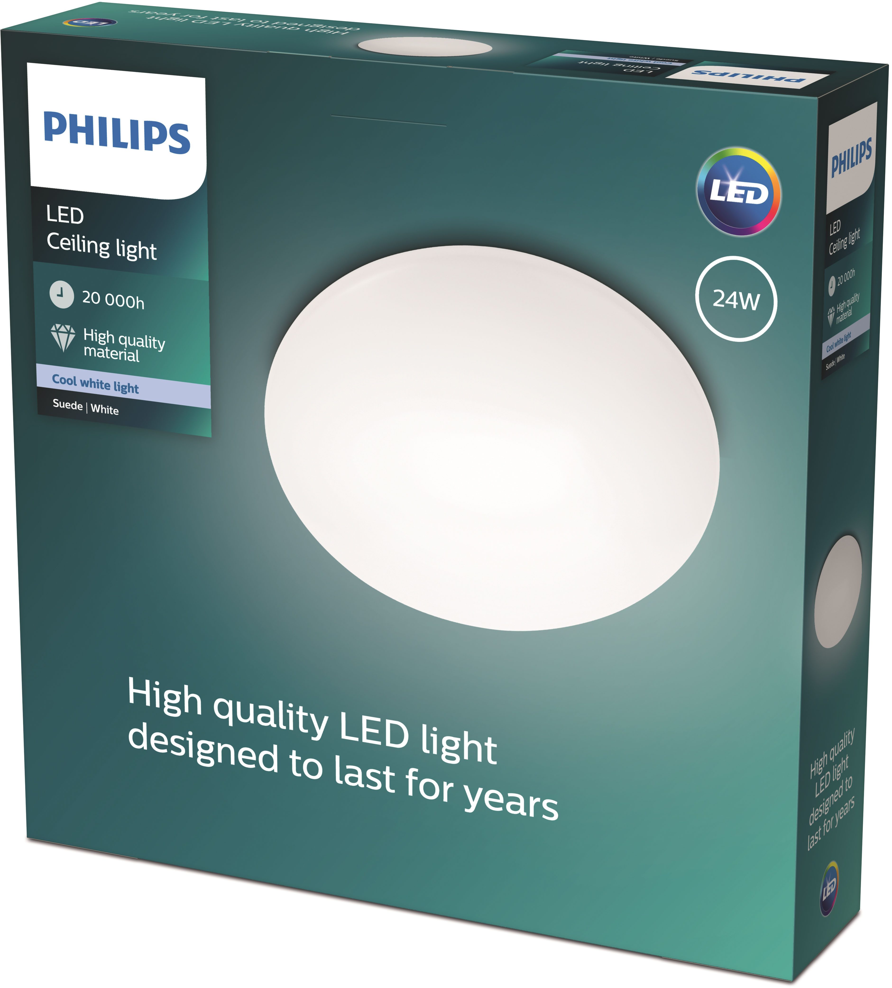 Philips LED Deckenleuchte myLiving Suede, 4000K, weiss, LED fest integriert, Warmweiß