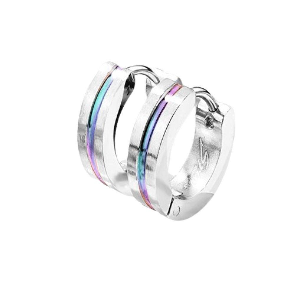 BUNGSA Creolen-Set Klapp-Creolen mit Mittelstreifen aus Edelstahl Unisex regenbogen (1 Paar (2 Stück), 2-tlg), Ohrschmuck Ohrringe