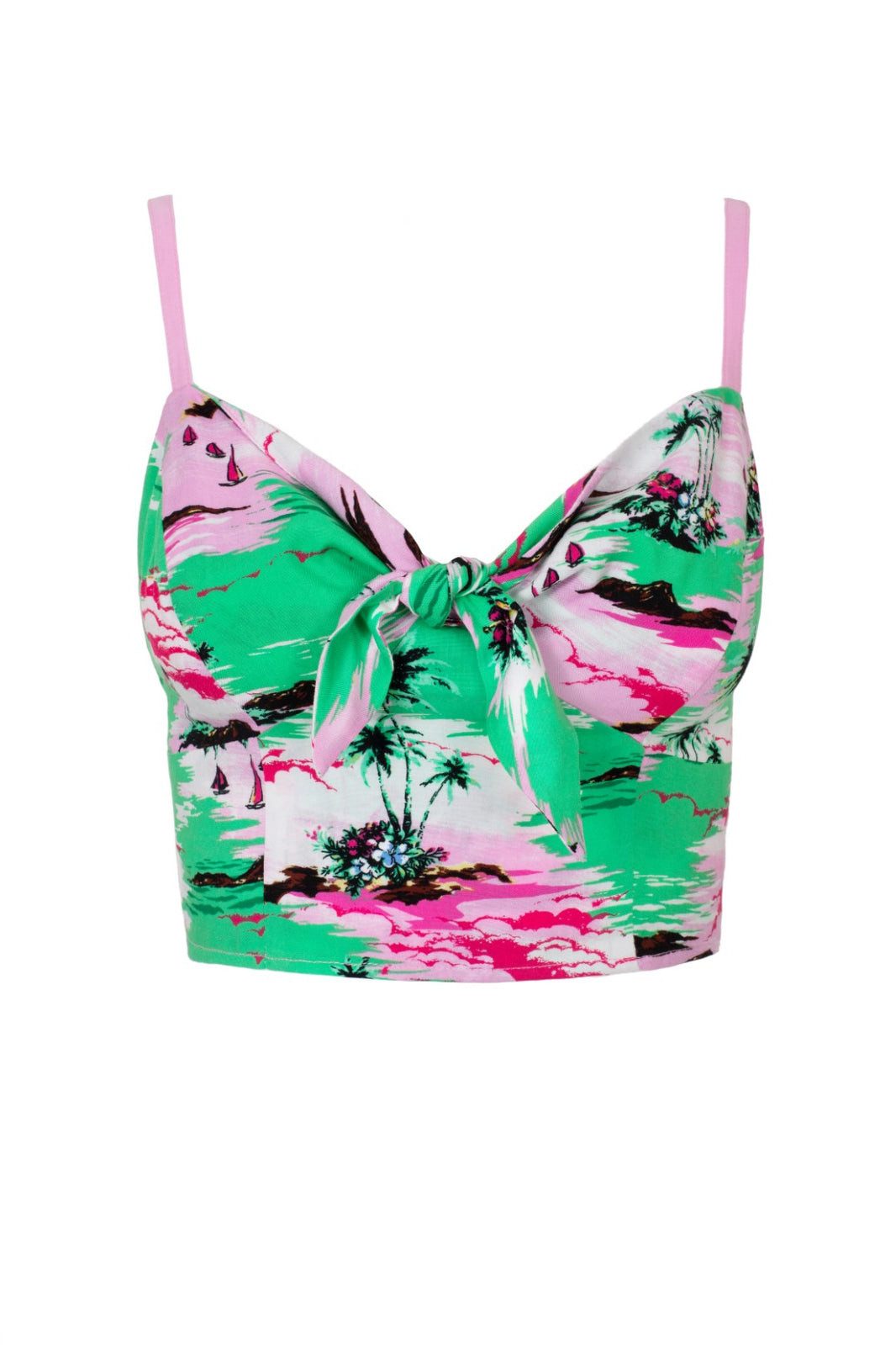 Hell Bunny Crop-Top Kai Bauchfreies Oberteil Schleife Tropisch Palmen Hawaii