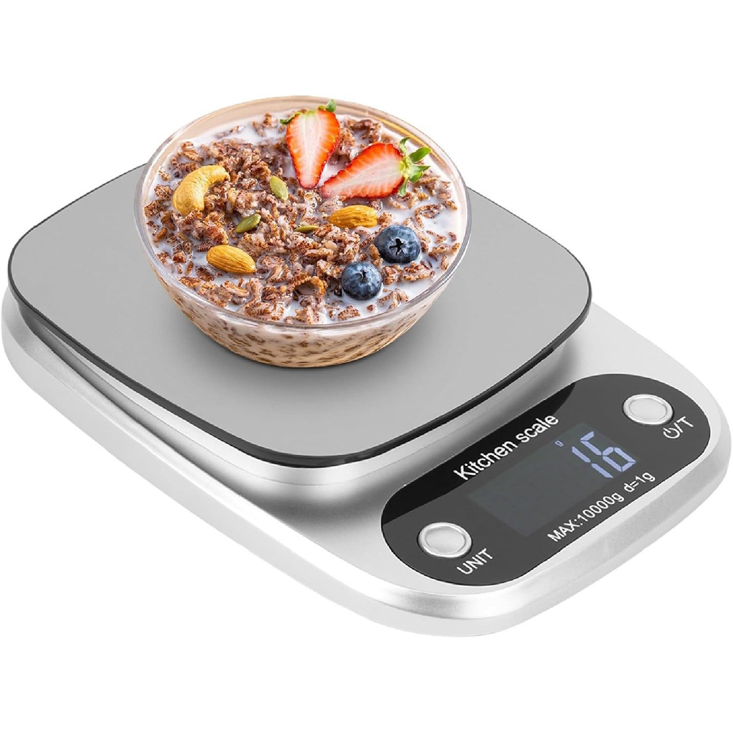 AIMAX Küchenwaage 10 kg/g Mini Digital Küchenwaage mit LCD Display Backwaage Feinwaage, (Briefwaage Abstellautomatik und Tara, Kitchen Scale mit 5 Maßeinheit, 1-tlg., Edelstahl-Elektronikwaage Digitales Gewicht Gramm mit Batterien), Geeignet zum täglichen Abnehmen, Fitness, Kochen, Backen und Camping