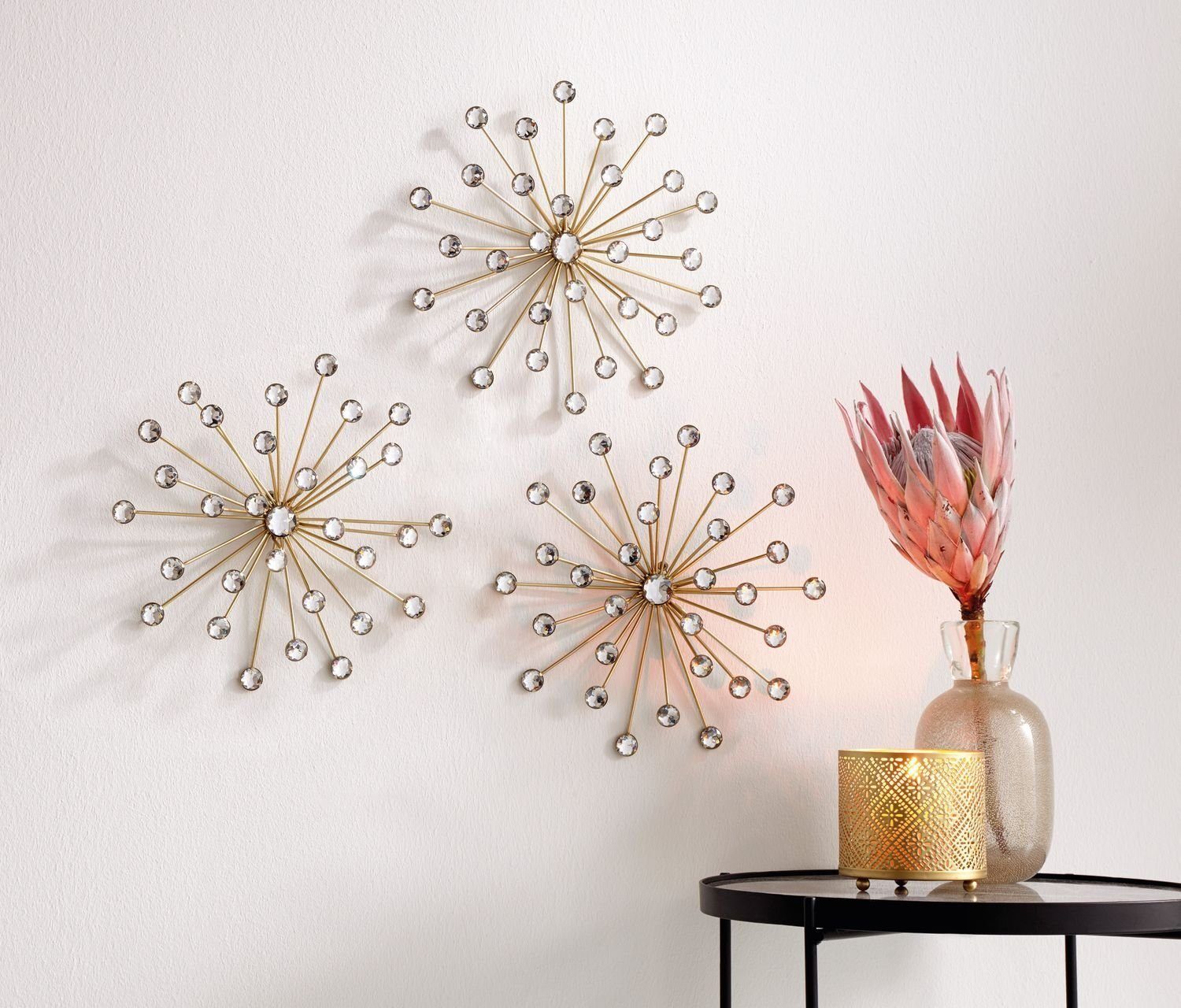 Home-trends24.de Dekoobjekt »Kristallblüte 3er Set Gold Wand-Deko  Wandschmuck Wandbild Bild Metall Glassteine« (3 Stück) online kaufen | OTTO