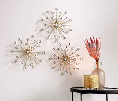 Home-trends24.de Dekoobjekt Kristallblüte 3er Set Gold Wand-Deko Wandschmuck Wandbild (3 St)